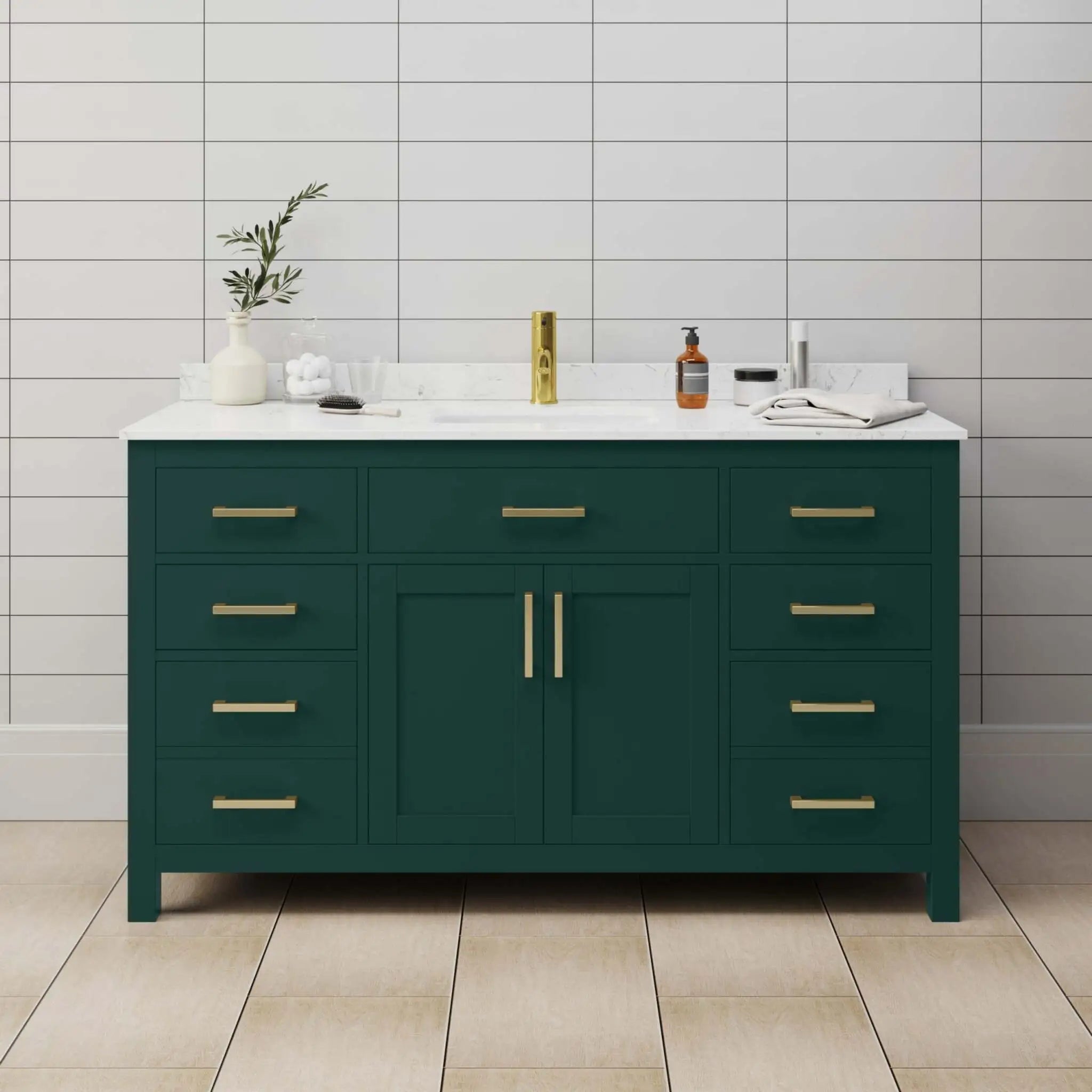 60" Beckett Single Bathroom Vanity in Green with Brushed Gold Trim by Wyndham
