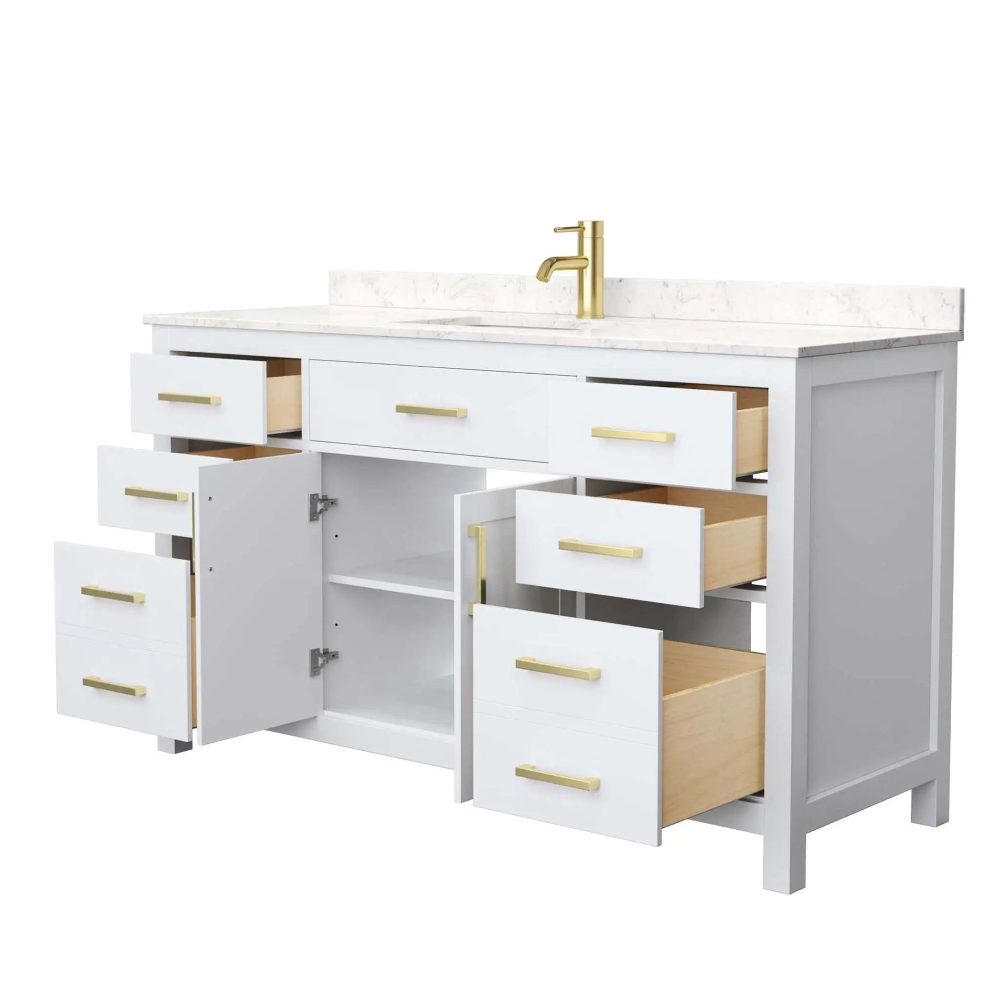 60" Beckett Single Bathroom Vanity in White with Brushed Gold Trim by Wyndham