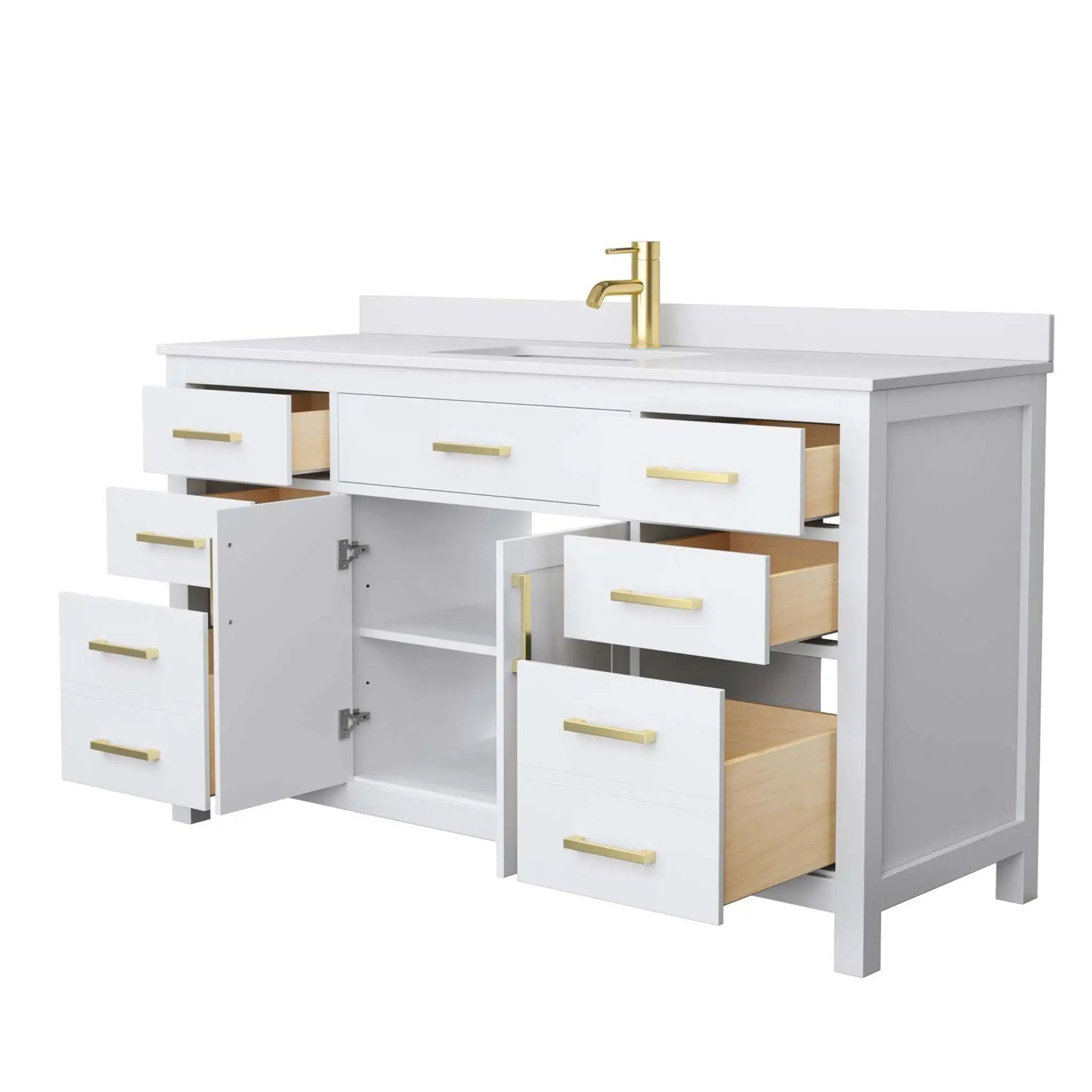 60" Beckett Single Bathroom Vanity in White with Brushed Gold Trim by Wyndham