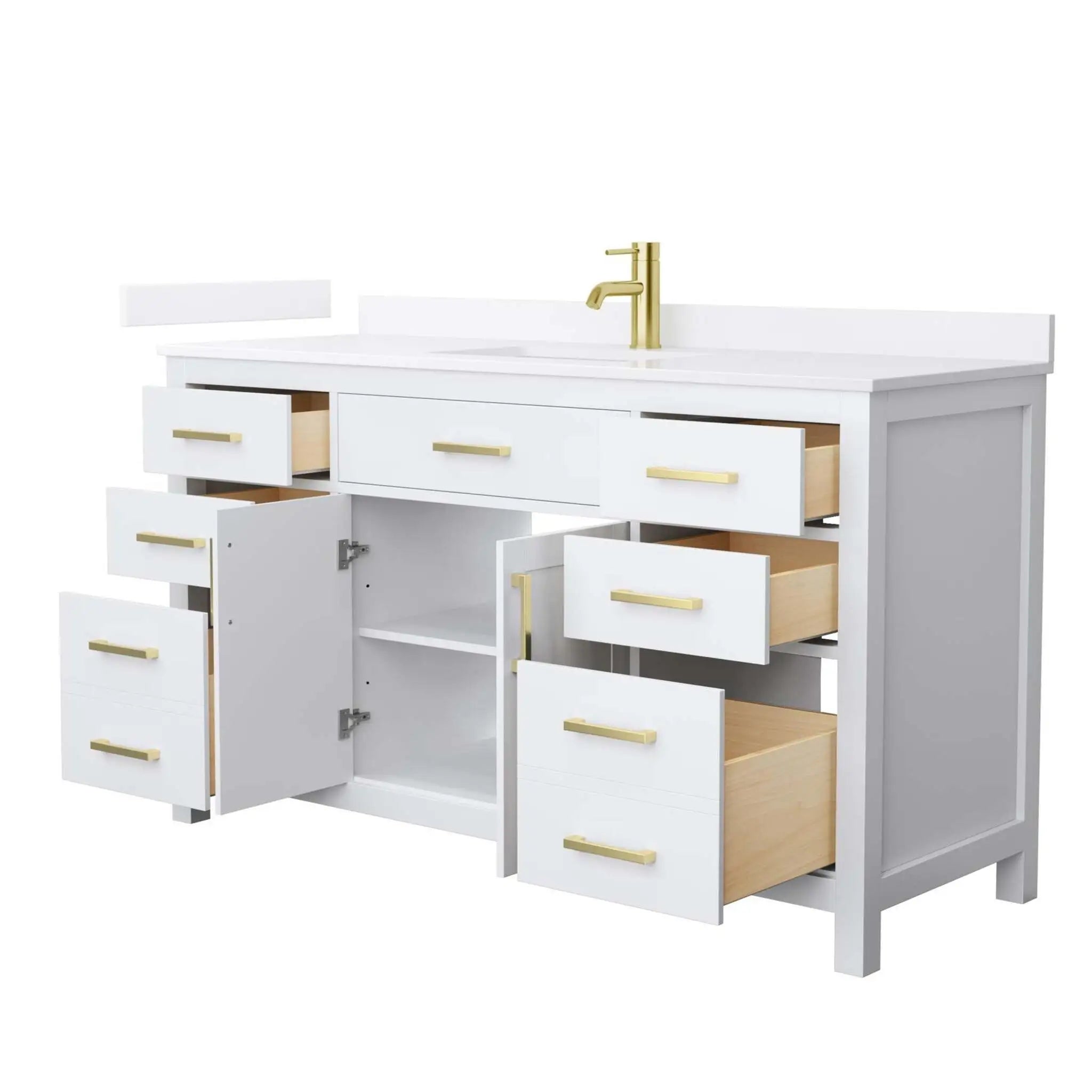 60" Beckett Single Bathroom Vanity in White with Brushed Gold Trim by Wyndham