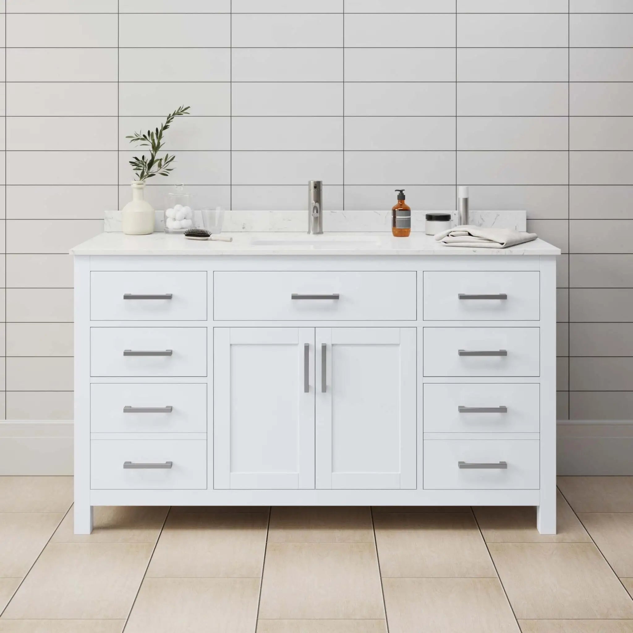 60" Beckett Single Bathroom Vanity in White with Brushed Nickel Trim by Wyndham