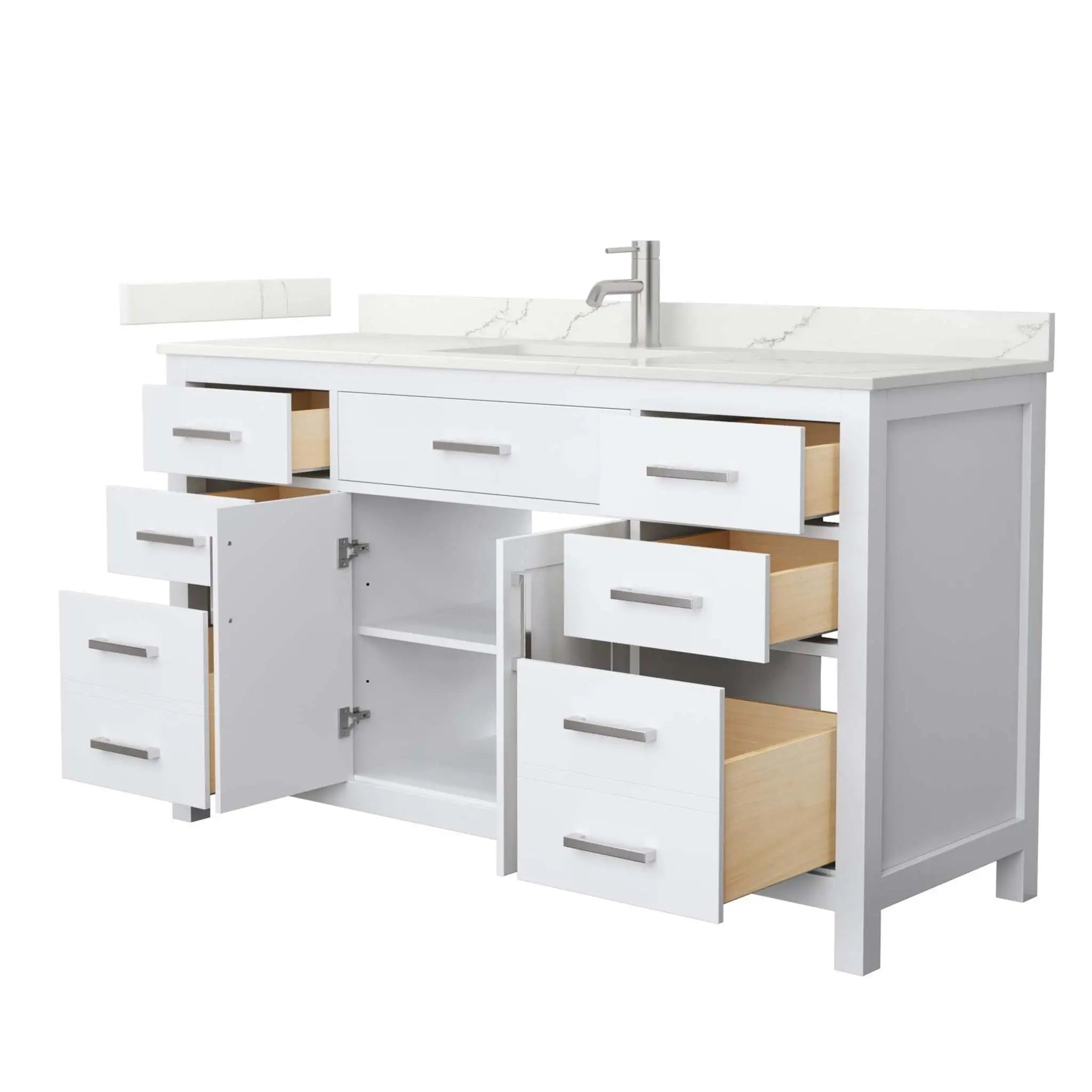 60" Beckett Single Bathroom Vanity in White with Brushed Nickel Trim by Wyndham