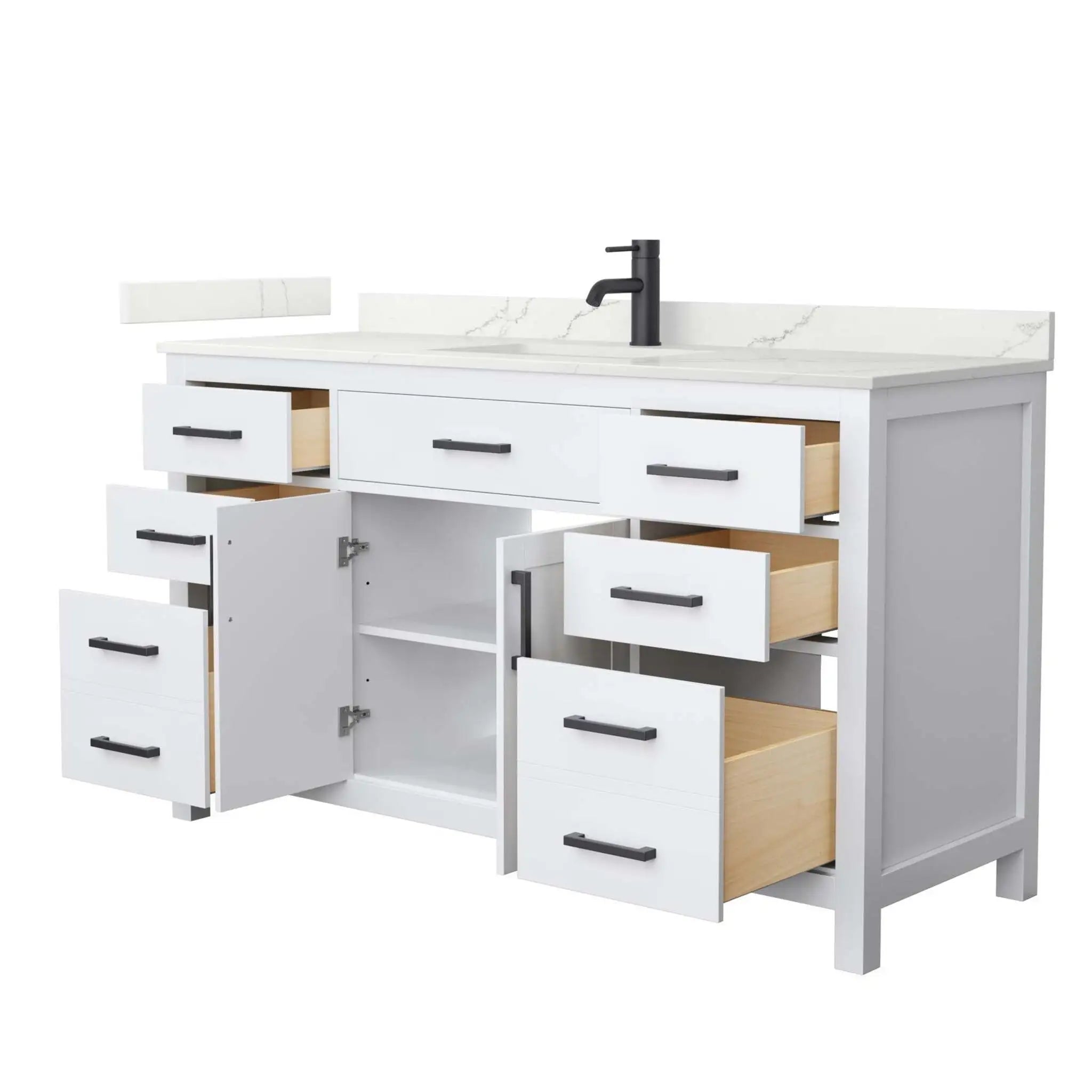 60" Beckett Single Bathroom Vanity in White with Matte Black Trim by Wyndham