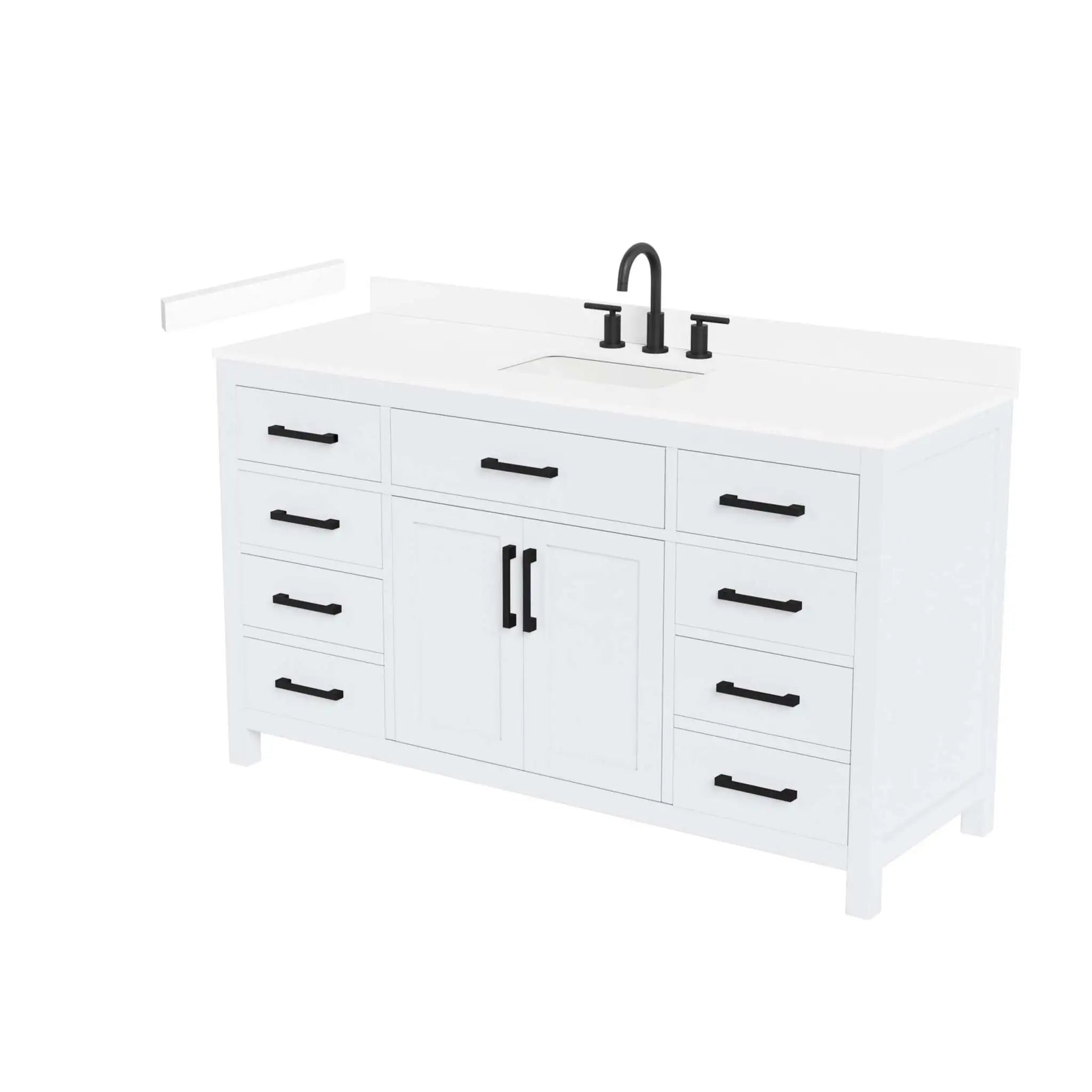 60" Beckett Single Bathroom Vanity in White with Matte Black Trim by Wyndham