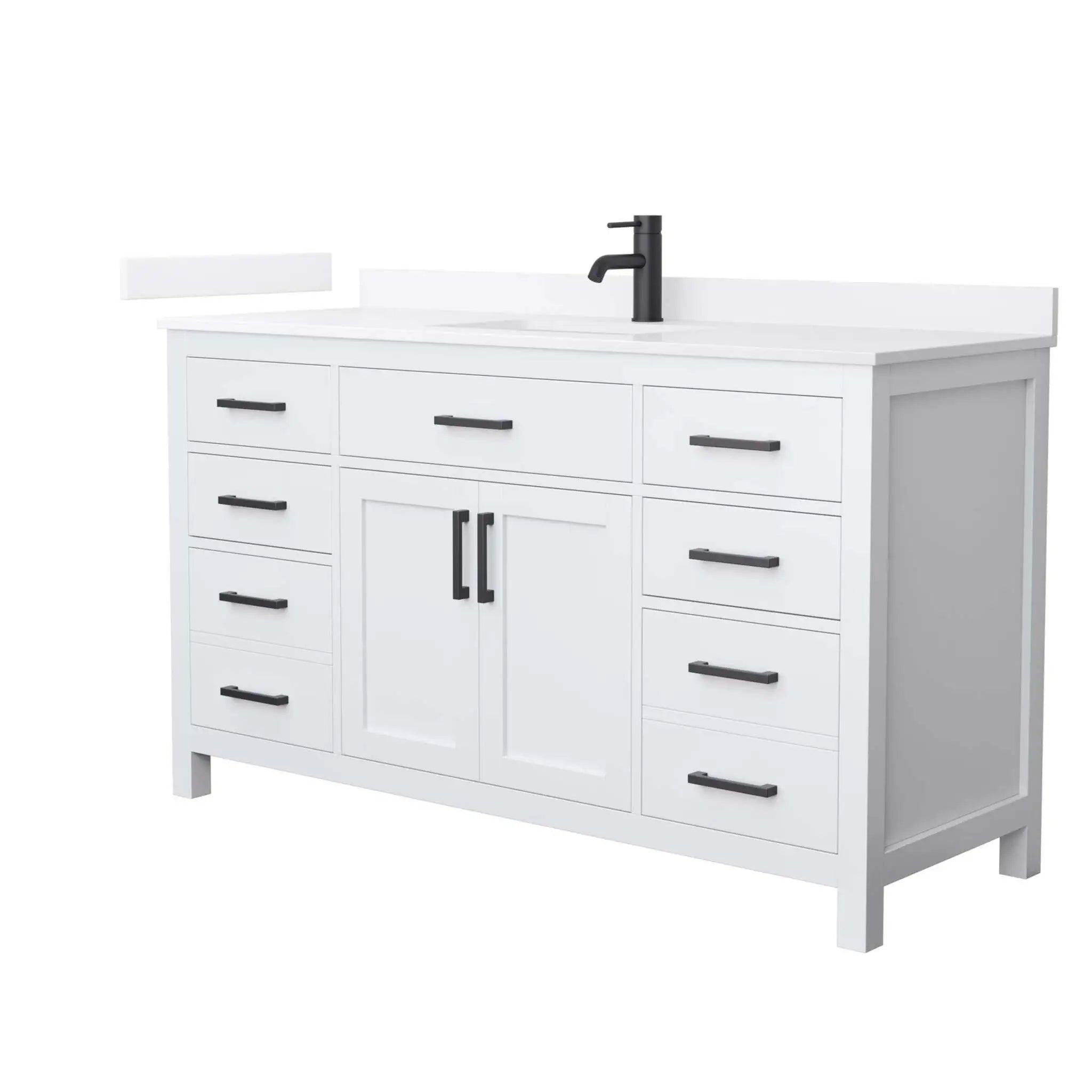 60" Beckett Single Bathroom Vanity in White with Matte Black Trim by Wyndham