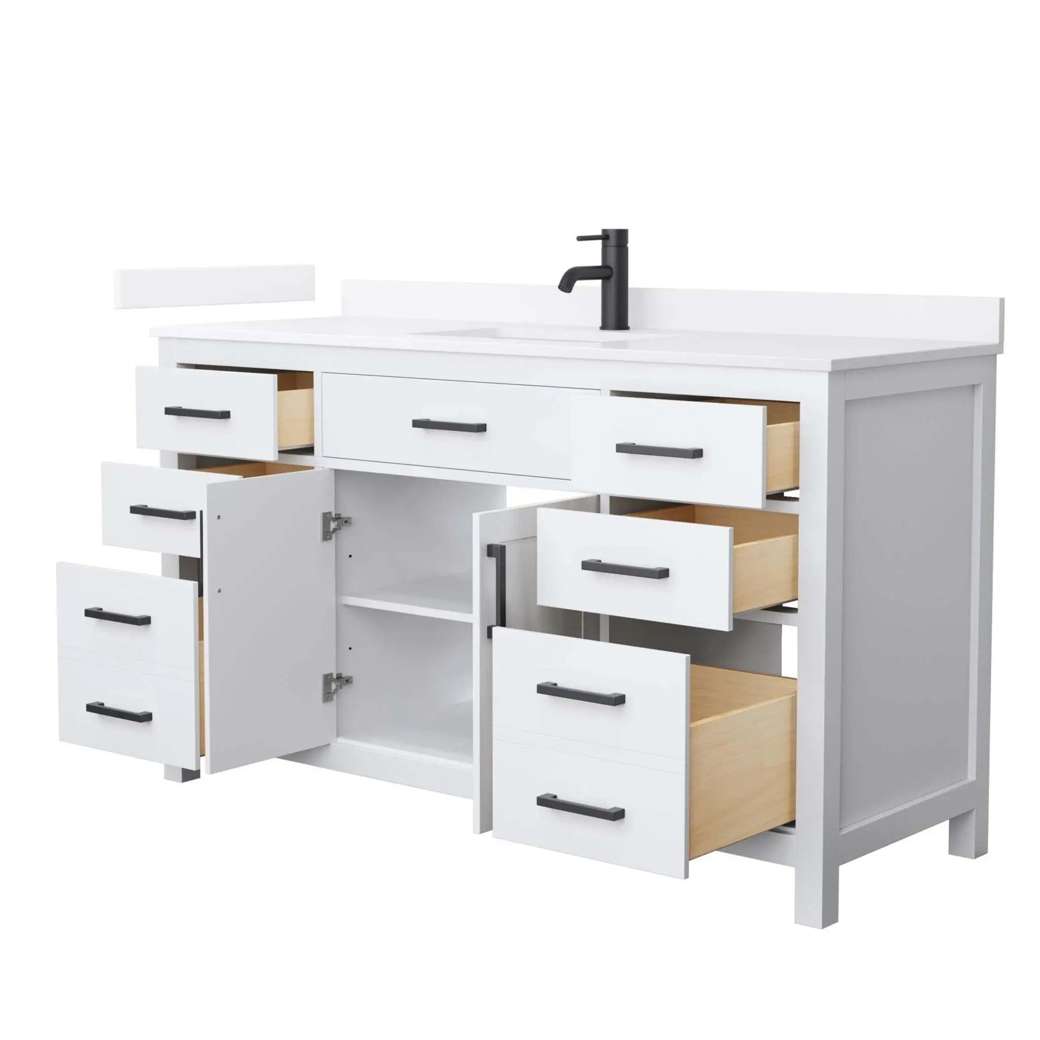 60" Beckett Single Bathroom Vanity in White with Matte Black Trim by Wyndham