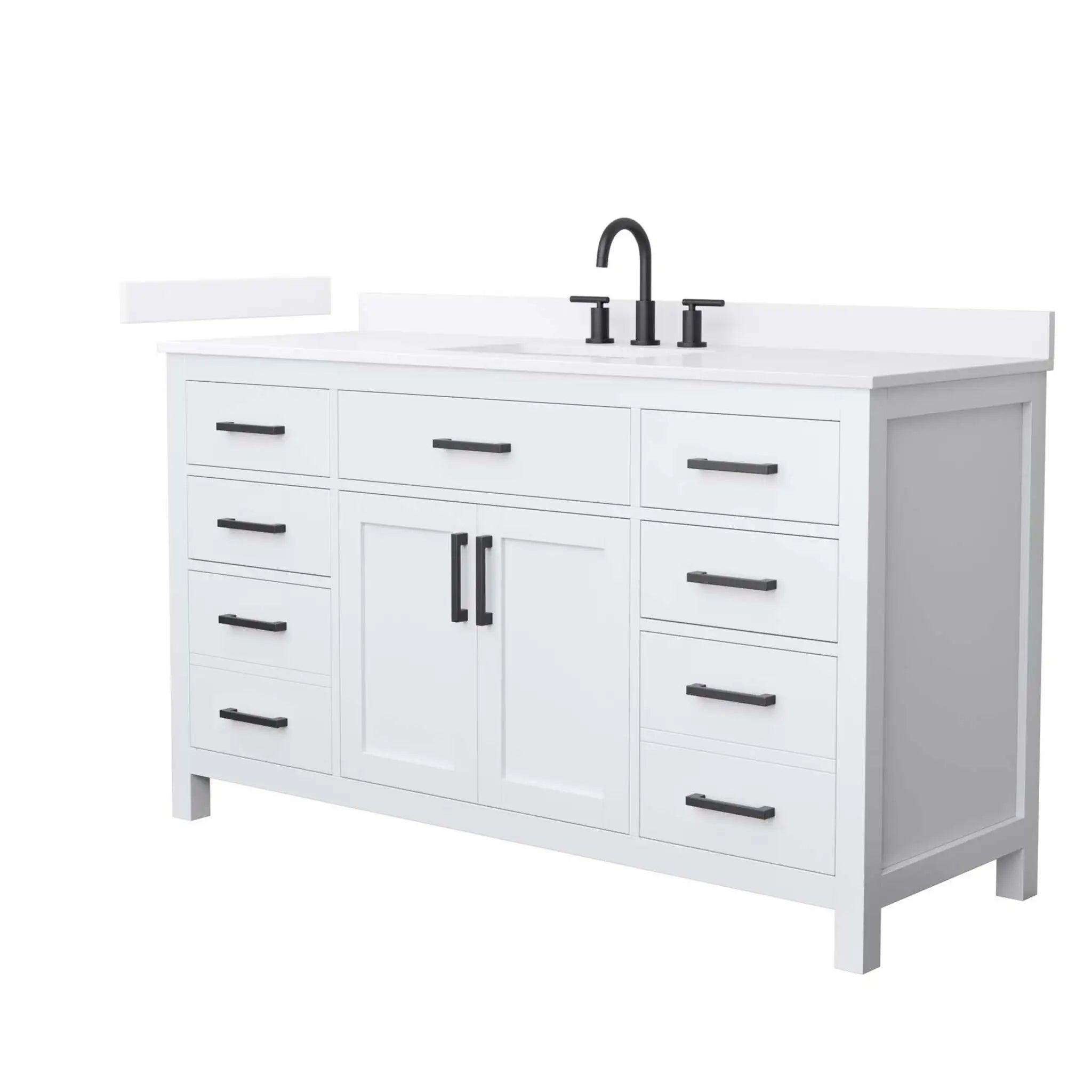 60" Beckett Single Bathroom Vanity in White with Matte Black Trim by Wyndham