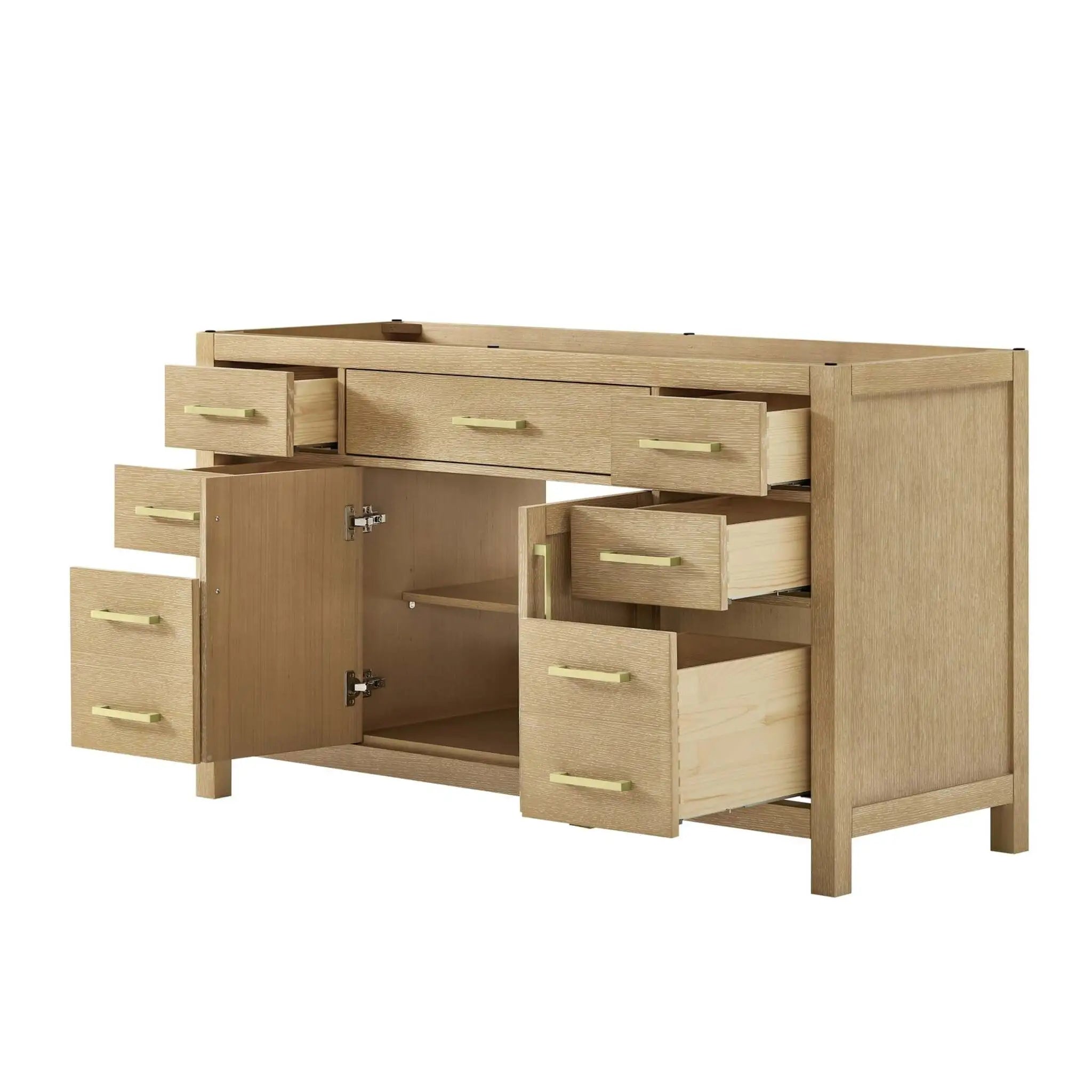 60" Beckett Single Bathroom Vanity in Whitewashed Oak with Brushed Gold Trim by Wyndham