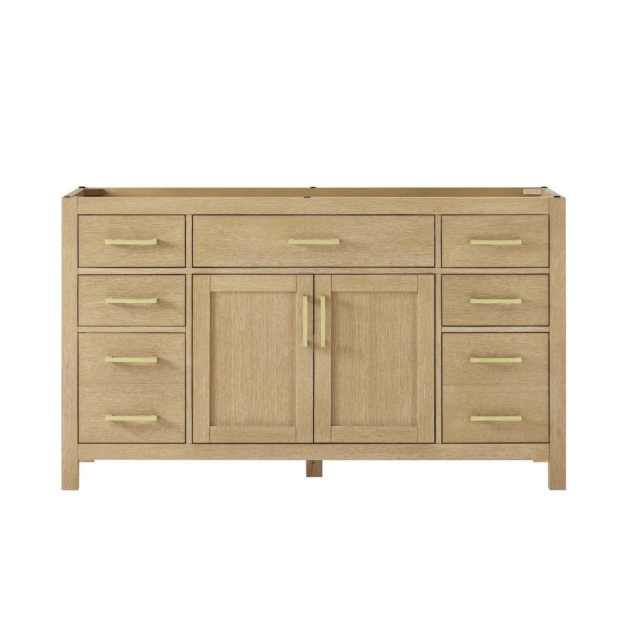 60" Beckett Single Bathroom Vanity in Whitewashed Oak with Brushed Gold Trim by Wyndham