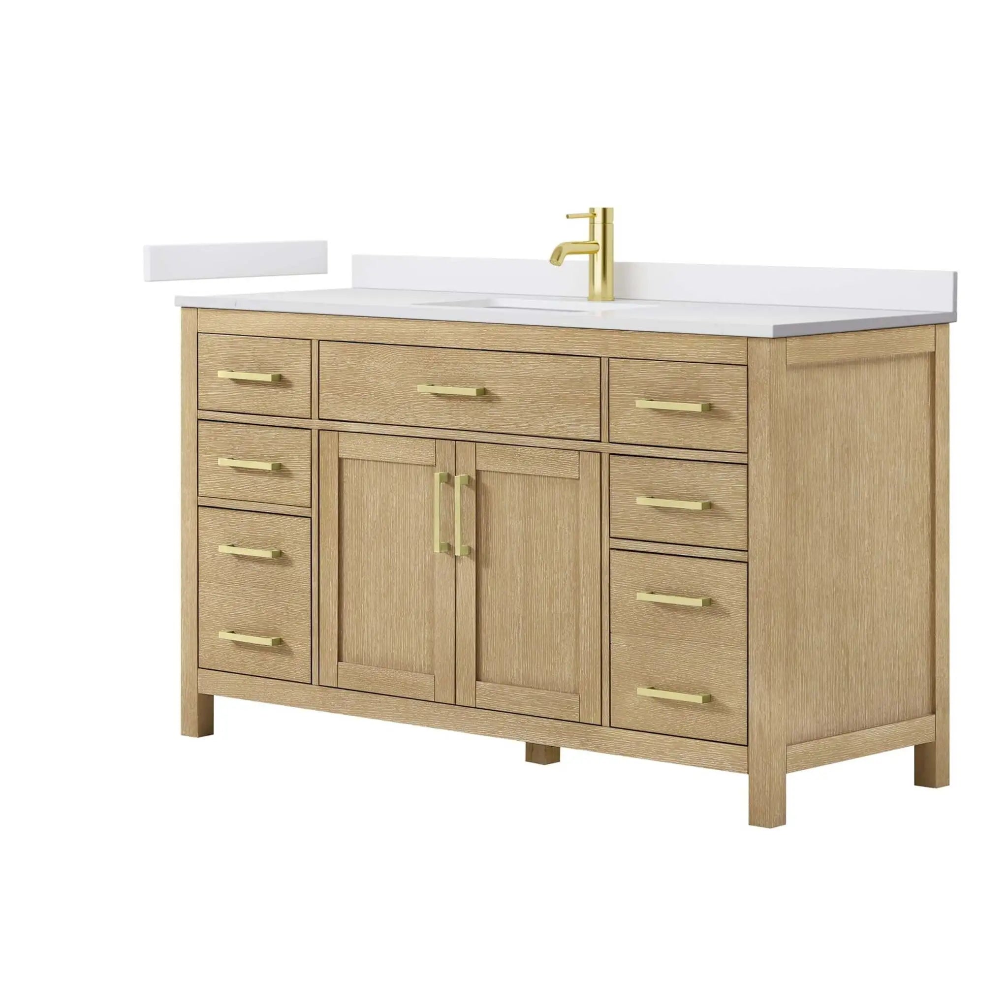 60" Beckett Single Bathroom Vanity in Whitewashed Oak with Brushed Gold Trim by Wyndham