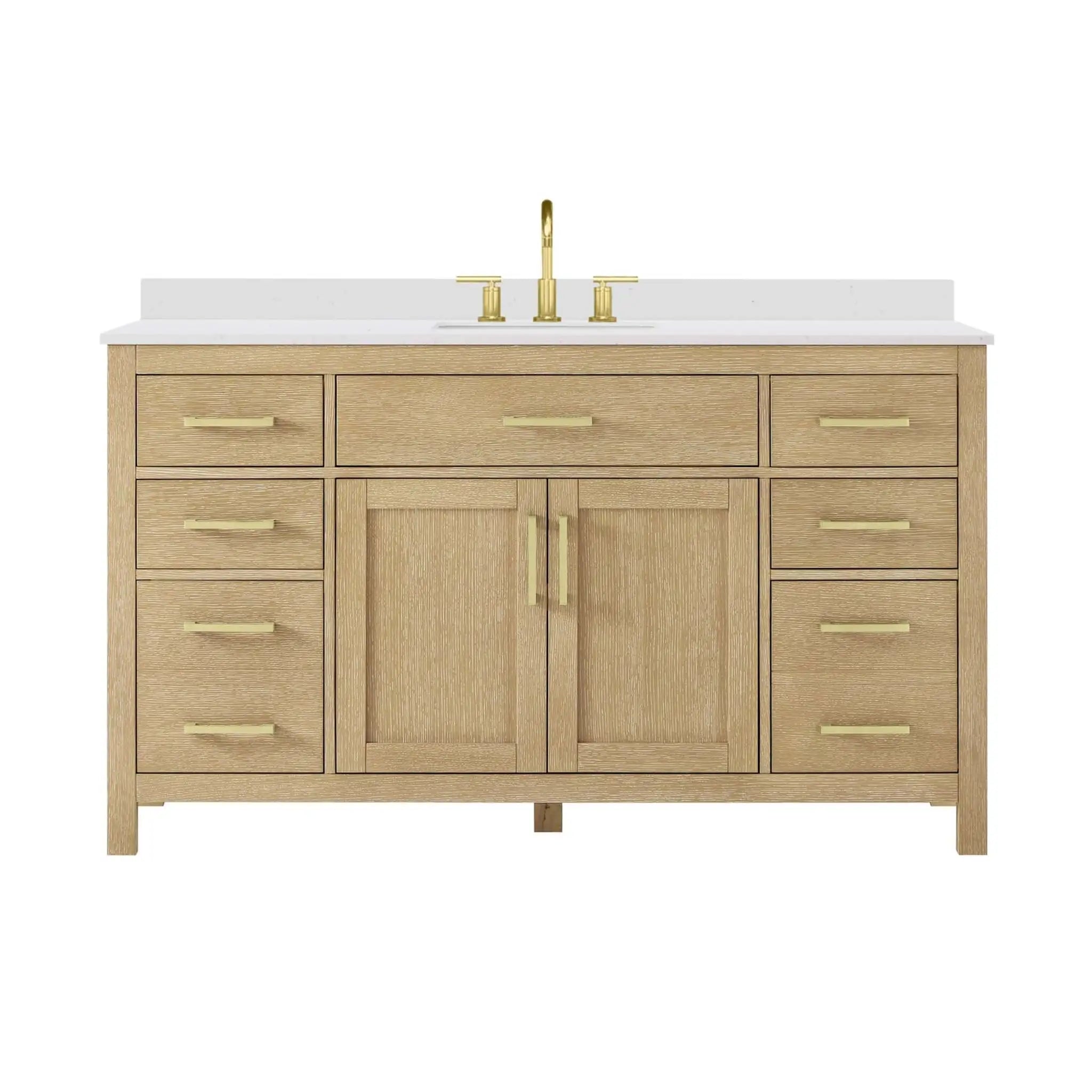 60" Beckett Single Bathroom Vanity in Whitewashed Oak with Brushed Gold Trim by Wyndham
