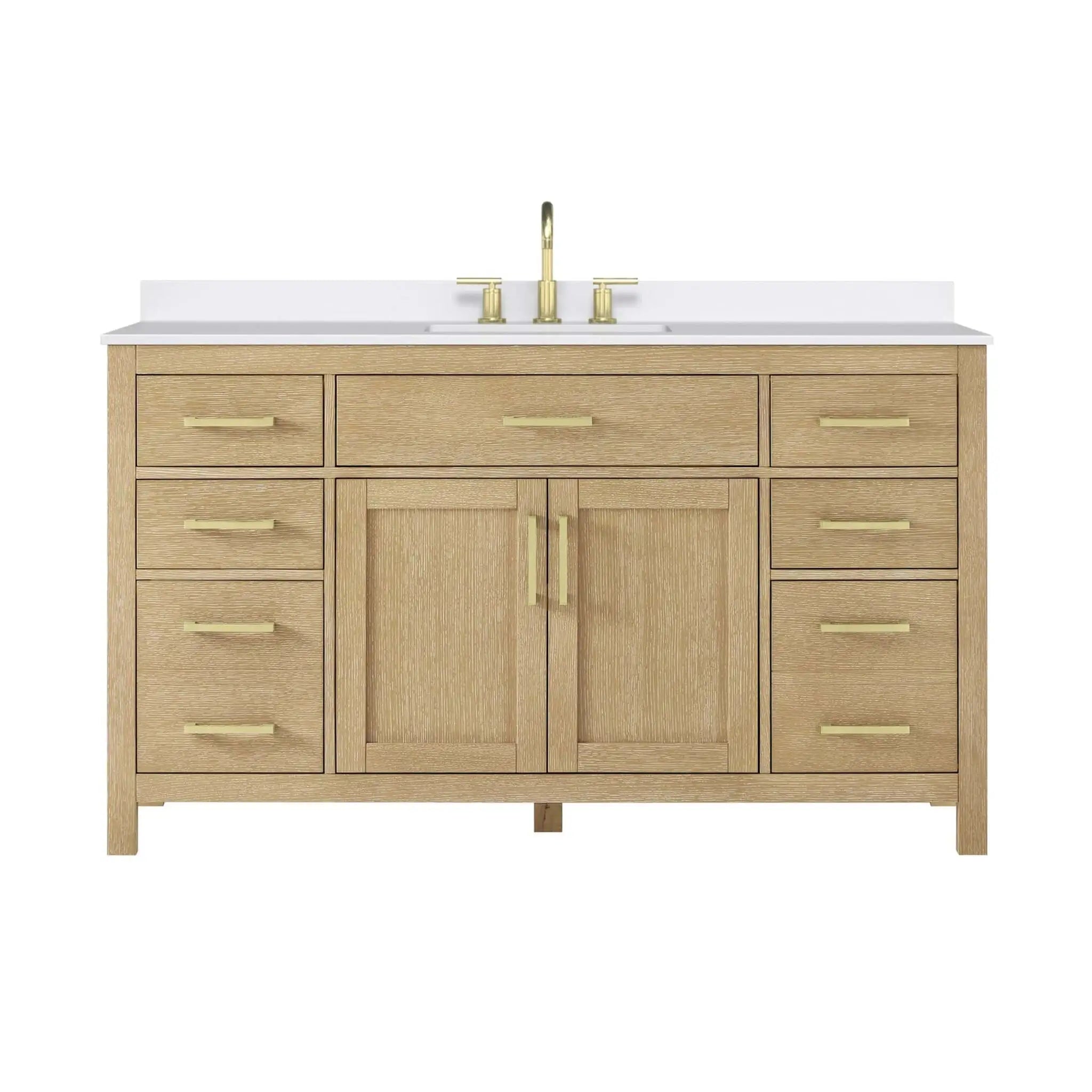 60" Beckett Single Bathroom Vanity in Whitewashed Oak with Brushed Gold Trim by Wyndham