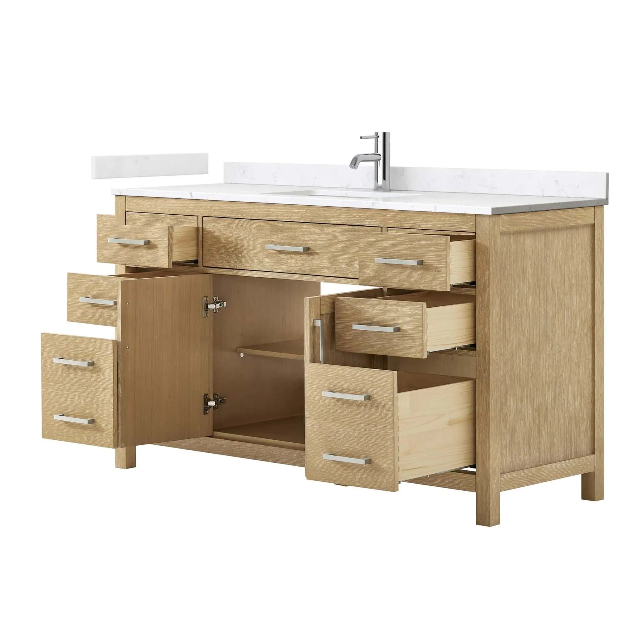 60" Beckett Single Bathroom Vanity in Whitewashed Oak with Brushed Nickel Trim by Wyndham