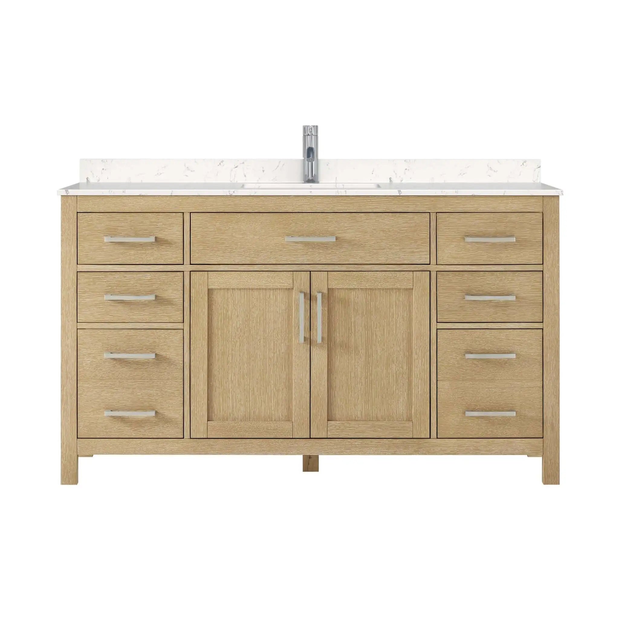 60" Beckett Single Bathroom Vanity in Whitewashed Oak with Brushed Nickel Trim by Wyndham