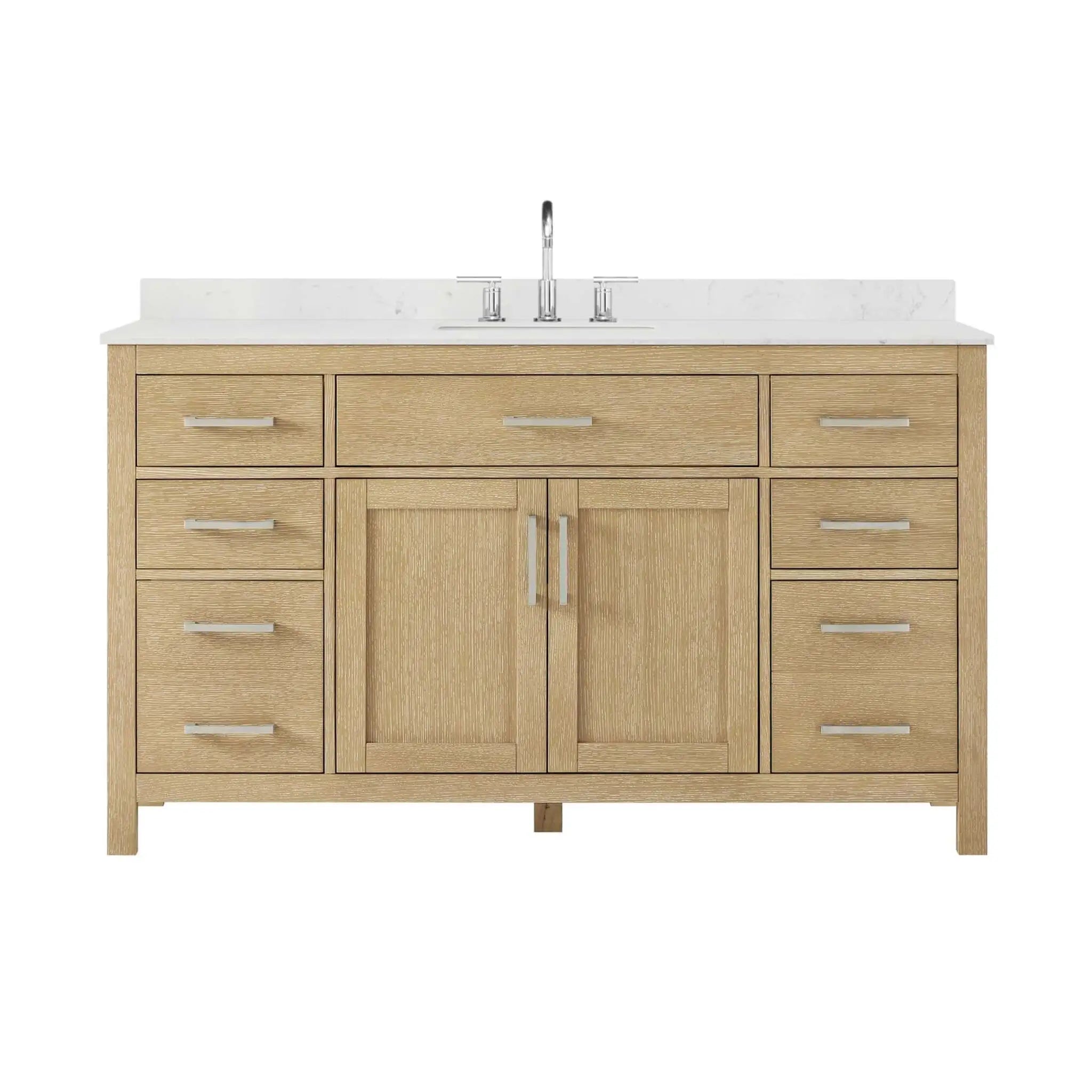 60" Beckett Single Bathroom Vanity in Whitewashed Oak with Brushed Nickel Trim by Wyndham