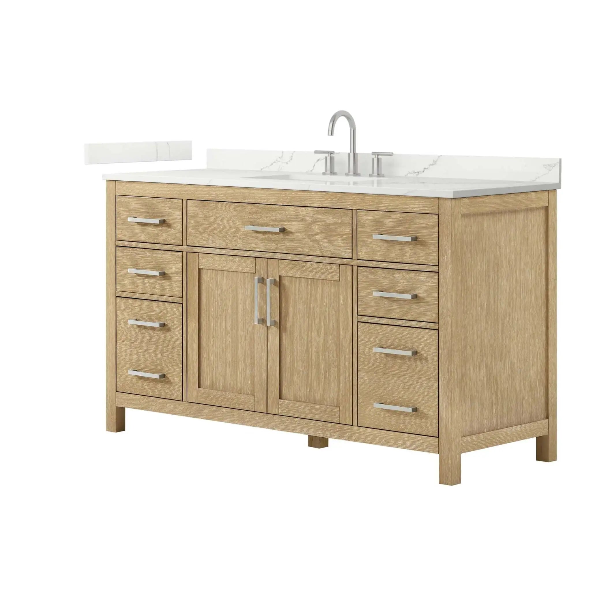 60" Beckett Single Bathroom Vanity in Whitewashed Oak with Brushed Nickel Trim by Wyndham