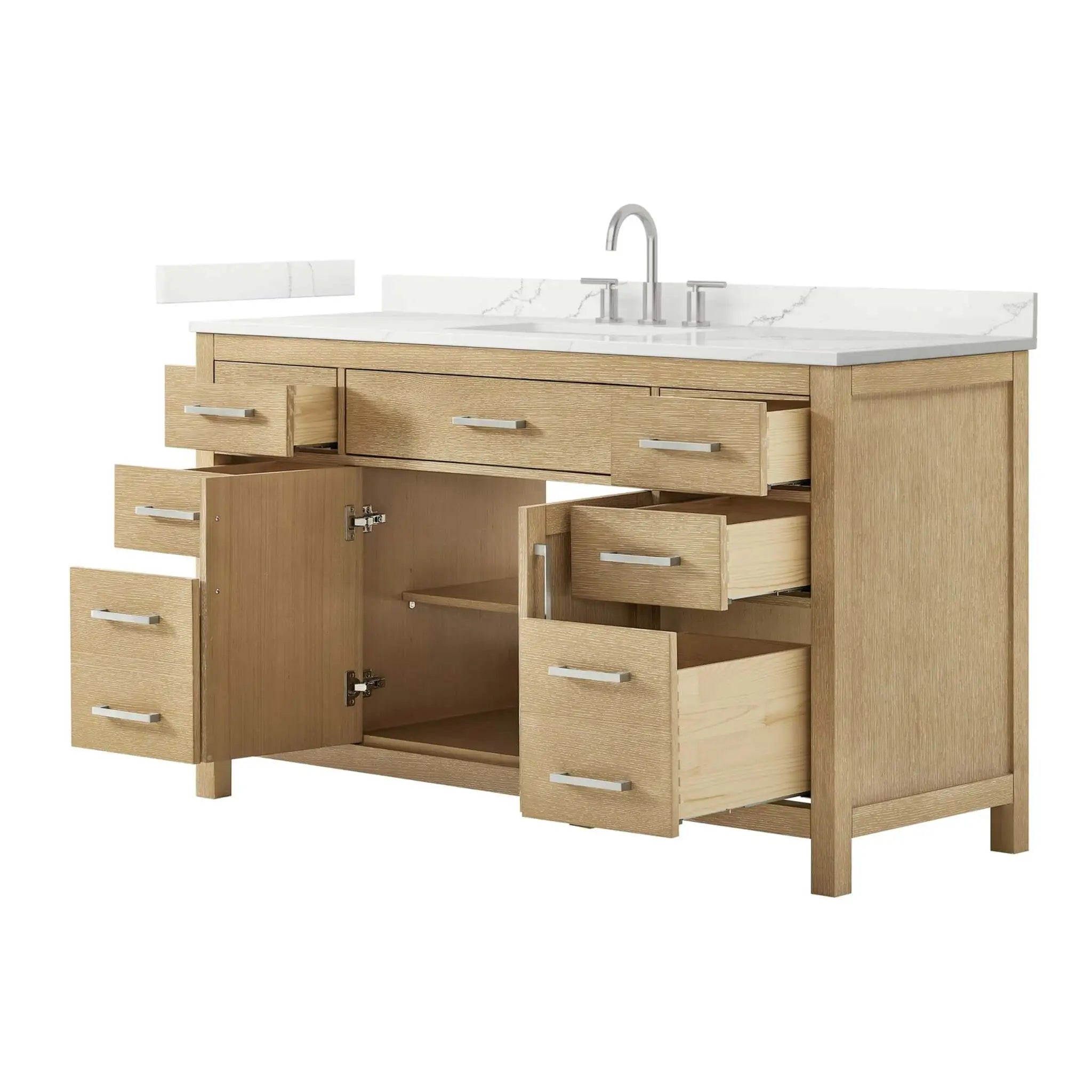 60" Beckett Single Bathroom Vanity in Whitewashed Oak with Brushed Nickel Trim by Wyndham
