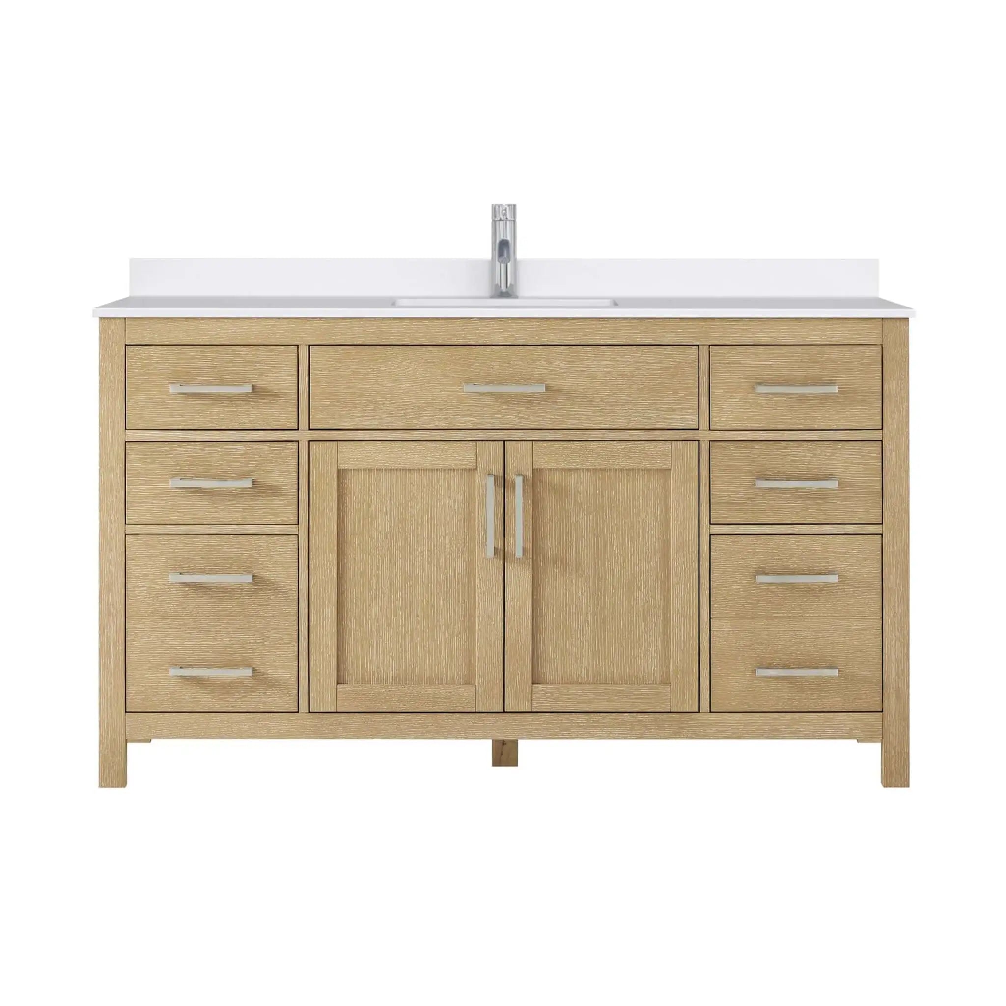 60" Beckett Single Bathroom Vanity in Whitewashed Oak with Brushed Nickel Trim by Wyndham