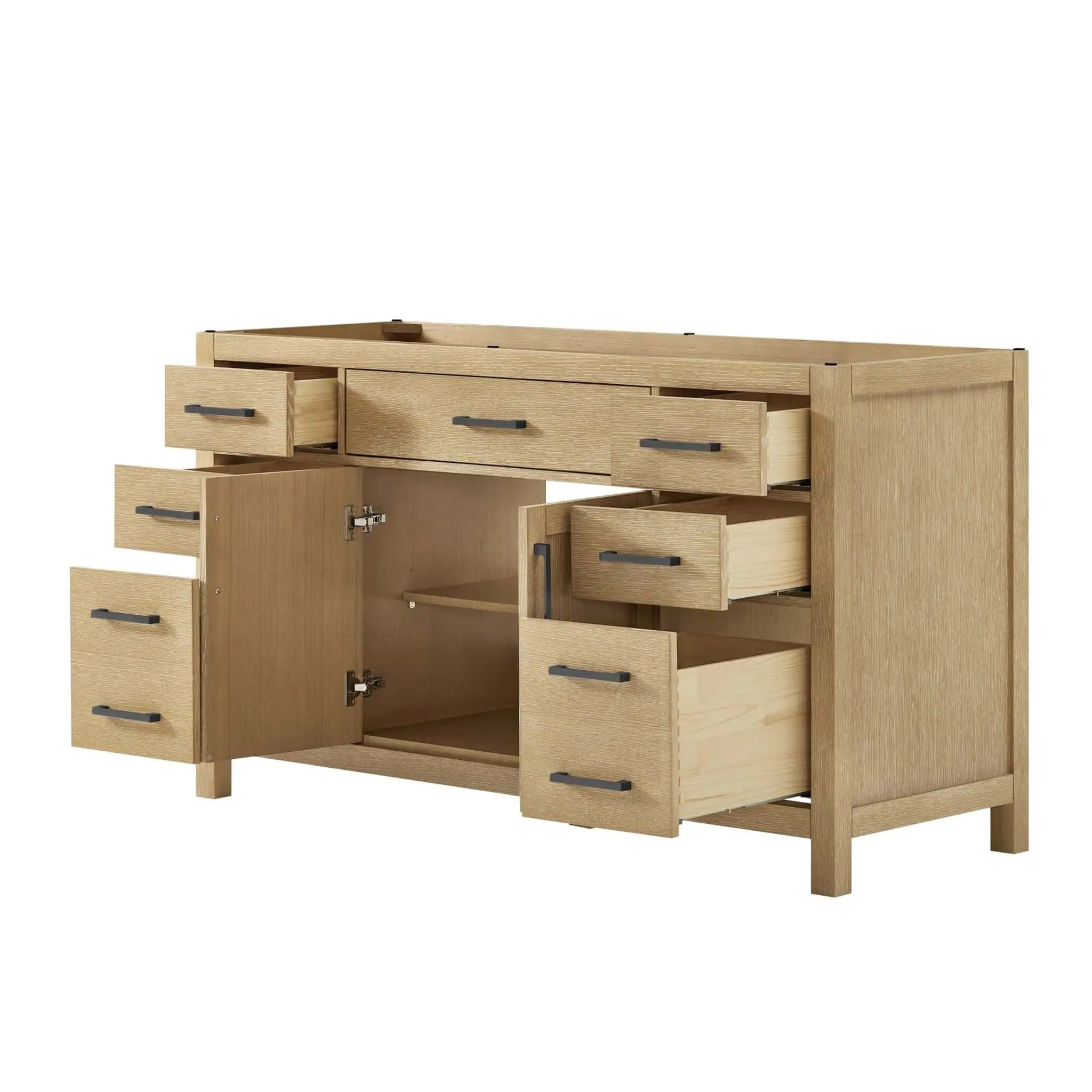 60" Beckett Single Bathroom Vanity in Whitewashed Oak with Matte Black Trim by Wyndham