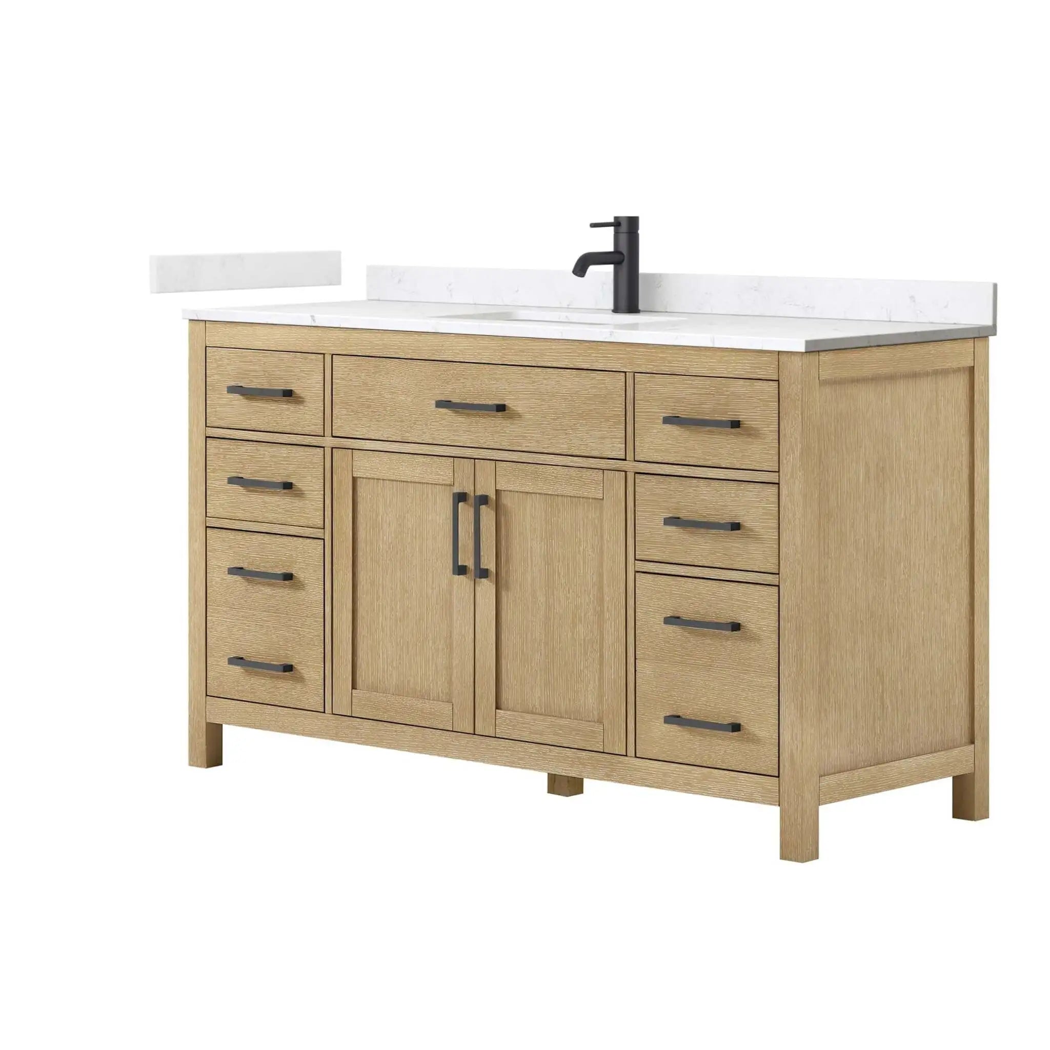 60" Beckett Single Bathroom Vanity in Whitewashed Oak with Matte Black Trim by Wyndham