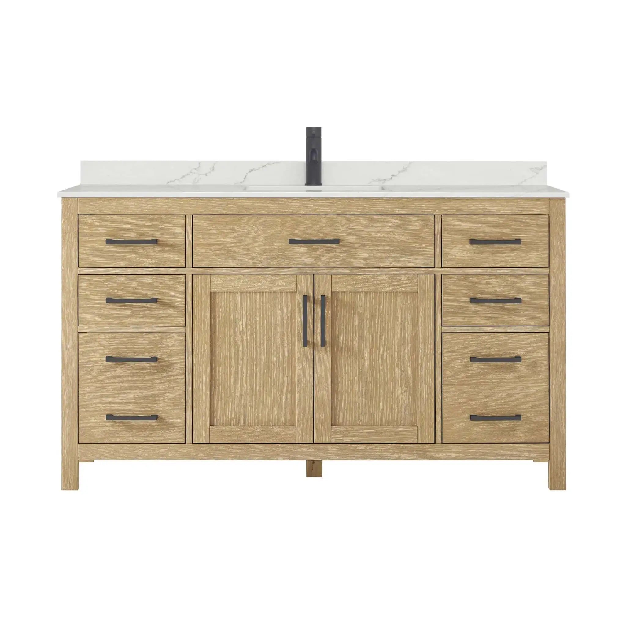 60" Beckett Single Bathroom Vanity in Whitewashed Oak with Matte Black Trim by Wyndham