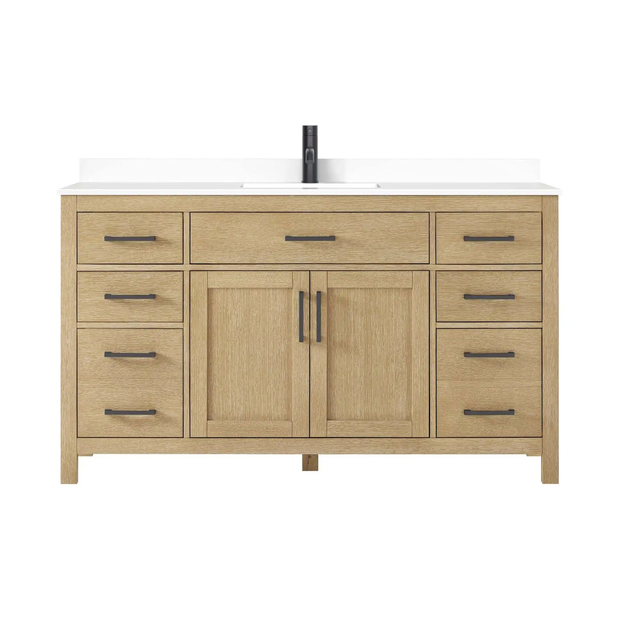 60" Beckett Single Bathroom Vanity in Whitewashed Oak with Matte Black Trim by Wyndham