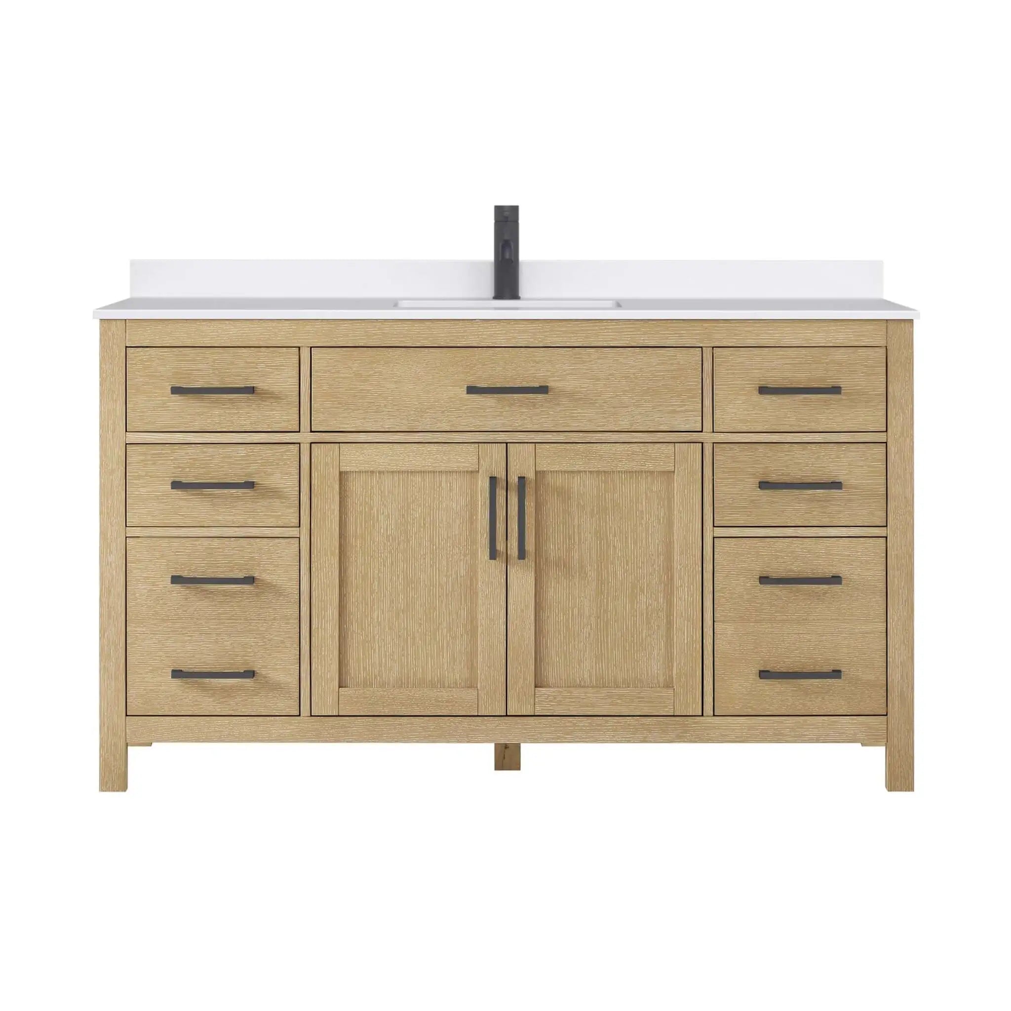 60" Beckett Single Bathroom Vanity in Whitewashed Oak with Matte Black Trim by Wyndham