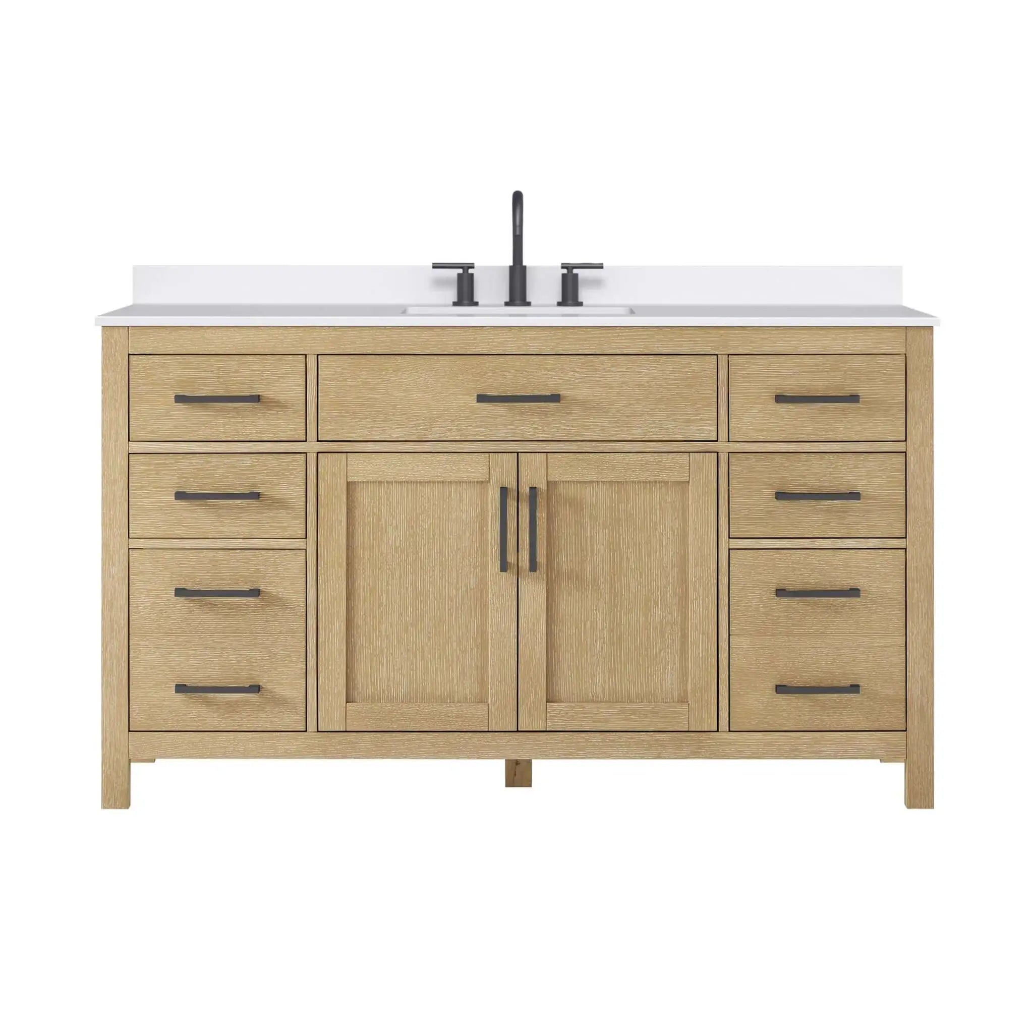 60" Beckett Single Bathroom Vanity in Whitewashed Oak with Matte Black Trim by Wyndham