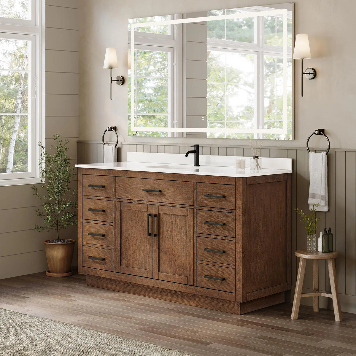 60" Beckett Single Bathroom Vanity with Toe Kick Dark Oak Matte Black Trim by wyndham View 7