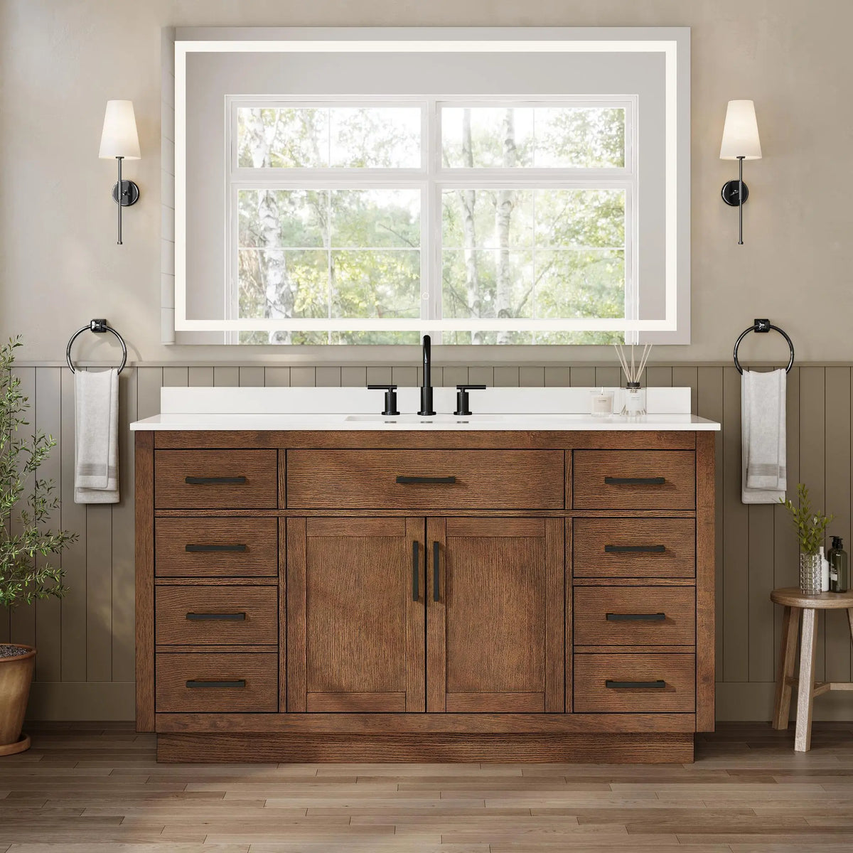 60" Beckett Single Bathroom Vanity with Toe Kick Dark Oak Matte Black Trim by wyndham View 19