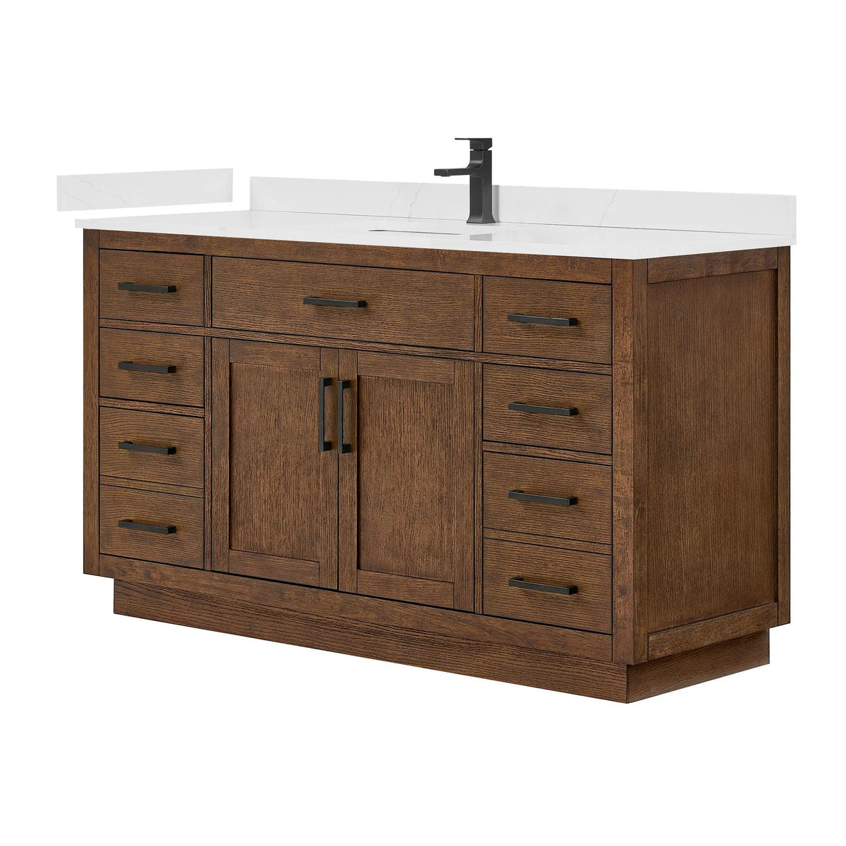 60" Beckett Single Bathroom Vanity with Toe Kick Dark Oak Matte Black Trim by wyndham View 25