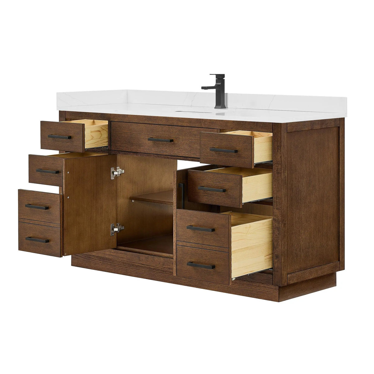 60" Beckett Single Bathroom Vanity with Toe Kick Dark Oak Matte Black Trim by wyndham View 23