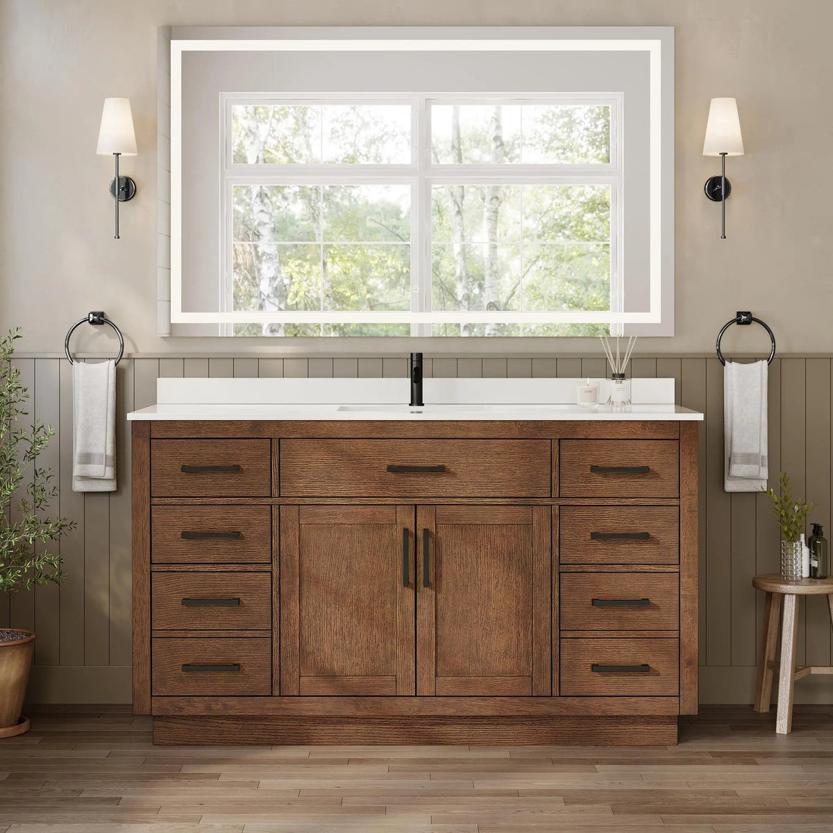 60" Beckett Single Bathroom Vanity with Toe Kick Dark Oak Matte Black Trim by wyndham View 29