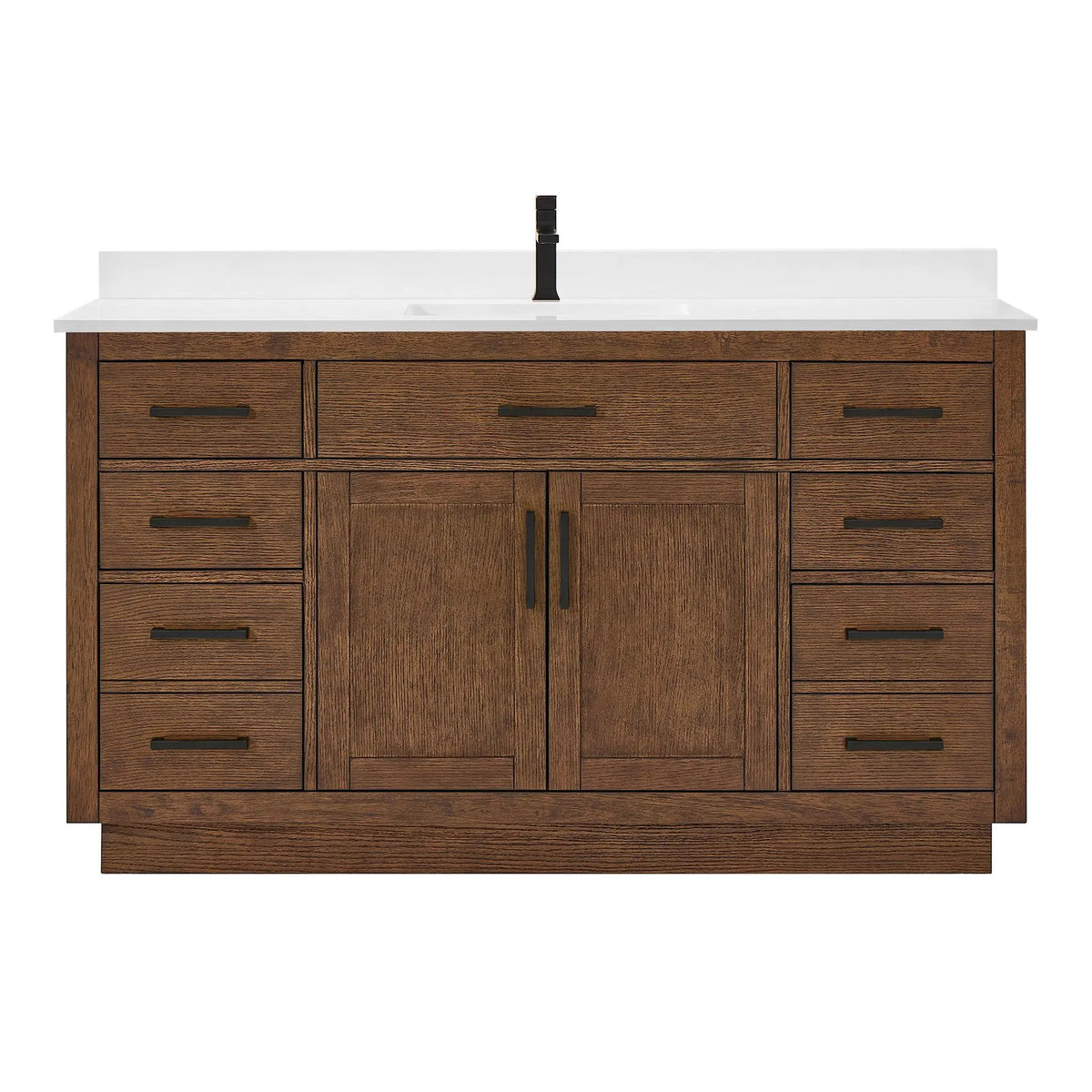 60" Beckett Single Bathroom Vanity with Toe Kick Dark Oak Matte Black Trim by wyndham View 26