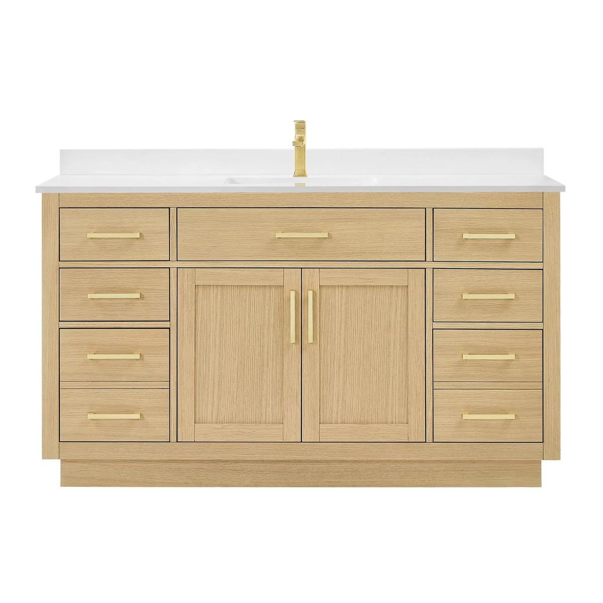 60" Beckett Single Bathroom Vanity with Toe Kick Rift Oak Brushed Gold Trim by wyndham View 6
