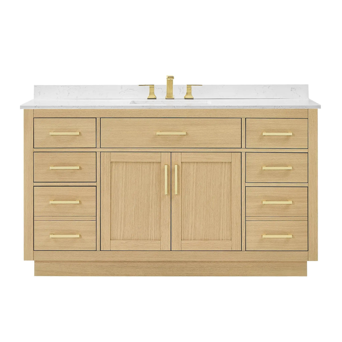 60" Beckett Single Bathroom Vanity with Toe Kick Rift Oak Brushed Gold Trim by wyndham View 11