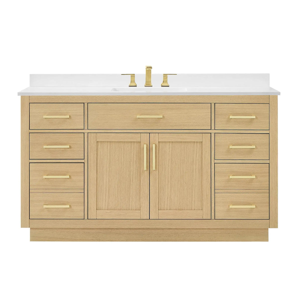 60" Beckett Single Bathroom Vanity with Toe Kick Rift Oak Brushed Gold Trim by wyndham View 36