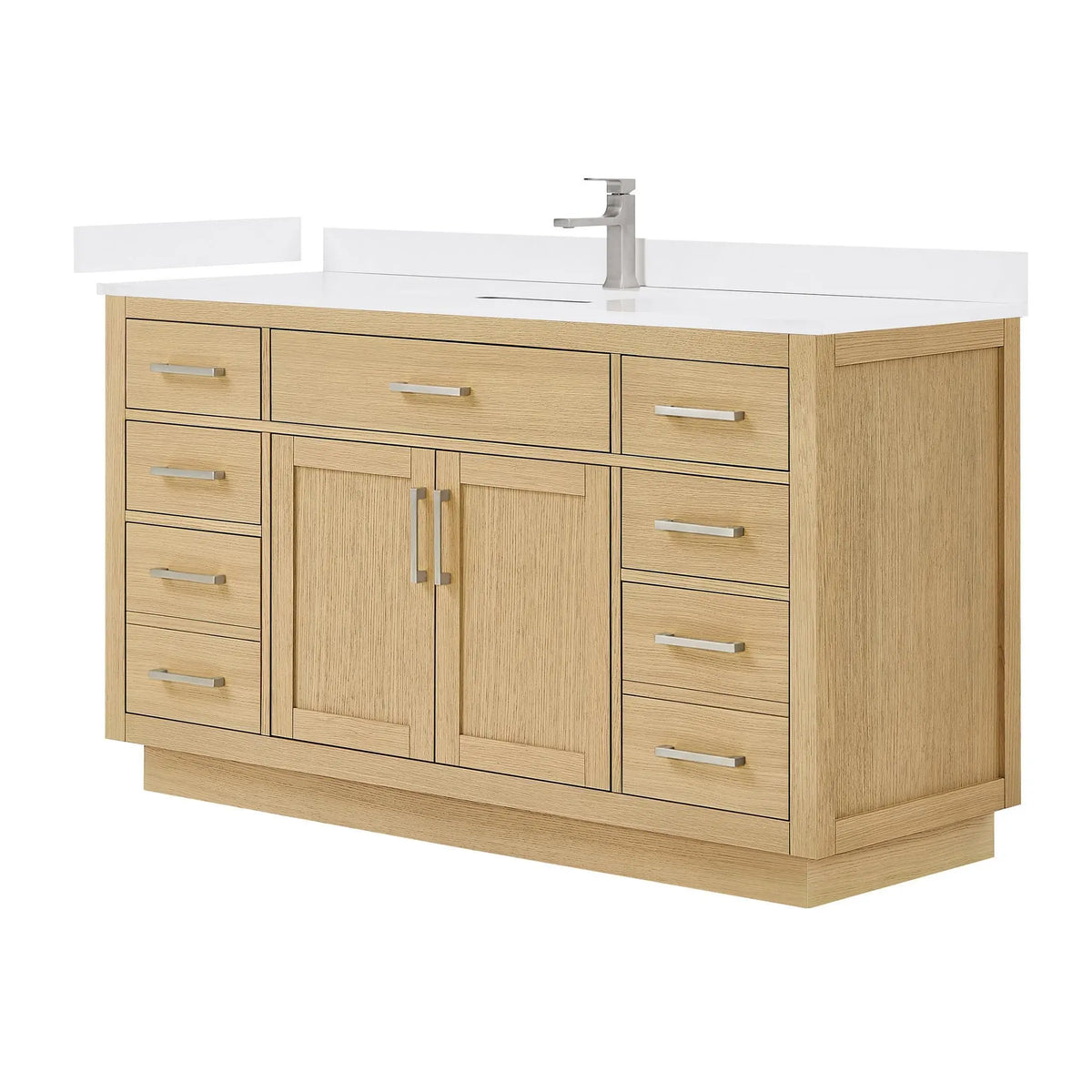 60" Beckett Single Bathroom Vanity with Toe Kick Rift Oak Brushed Nickel Trim by wyndham View 10