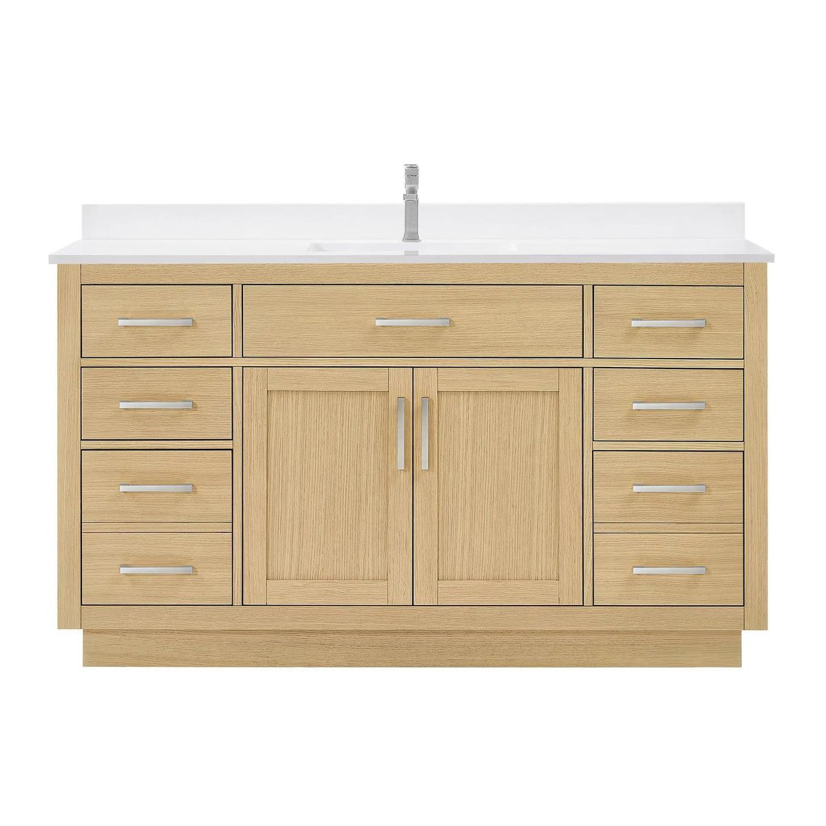 60" Beckett Single Bathroom Vanity with Toe Kick Rift Oak Brushed Nickel Trim by wyndham View 6