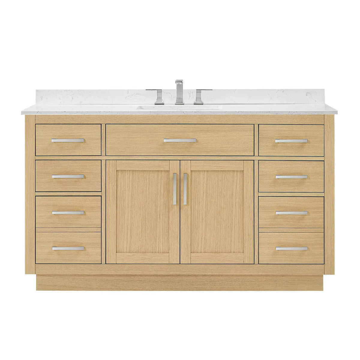 60" Beckett Single Bathroom Vanity with Toe Kick Rift Oak Brushed Nickel Trim by wyndham View 11