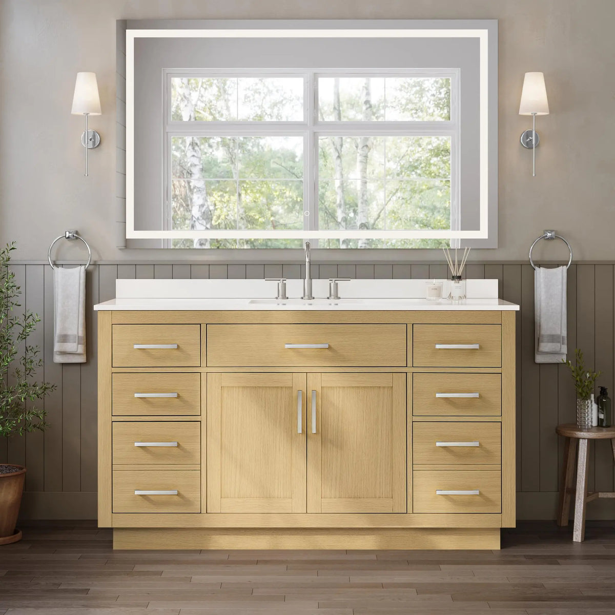 60" Beckett Single Bathroom Vanity with Toe Kick Rift Oak Brushed Nickel Trim by wyndham View 19