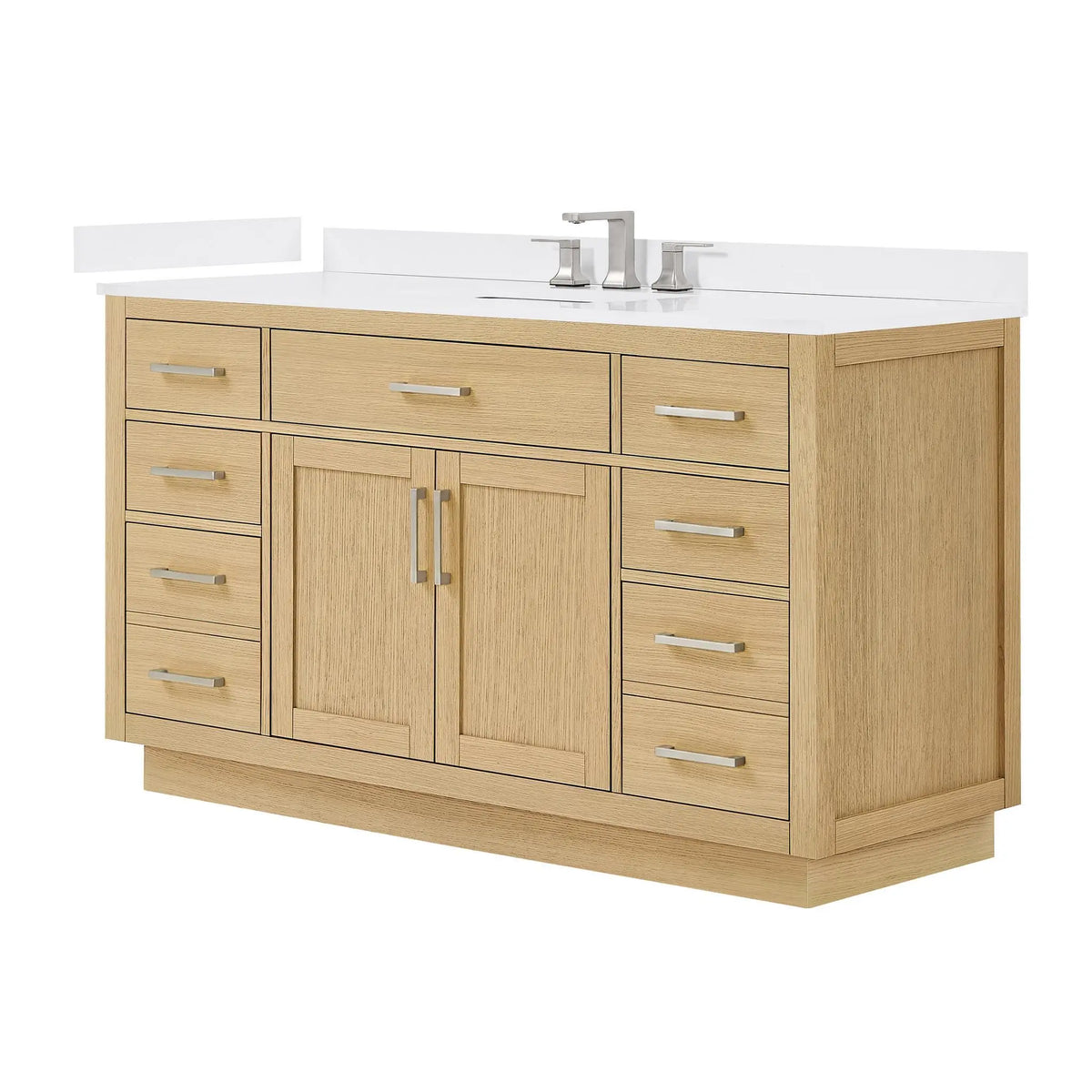 60" Beckett Single Bathroom Vanity with Toe Kick Rift Oak Brushed Nickel Trim by wyndham View 20