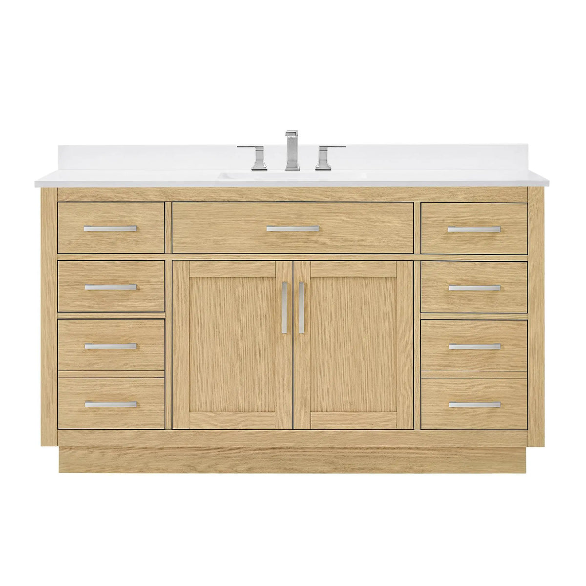 60" Beckett Single Bathroom Vanity with Toe Kick Rift Oak Brushed Nickel Trim by wyndham View 16