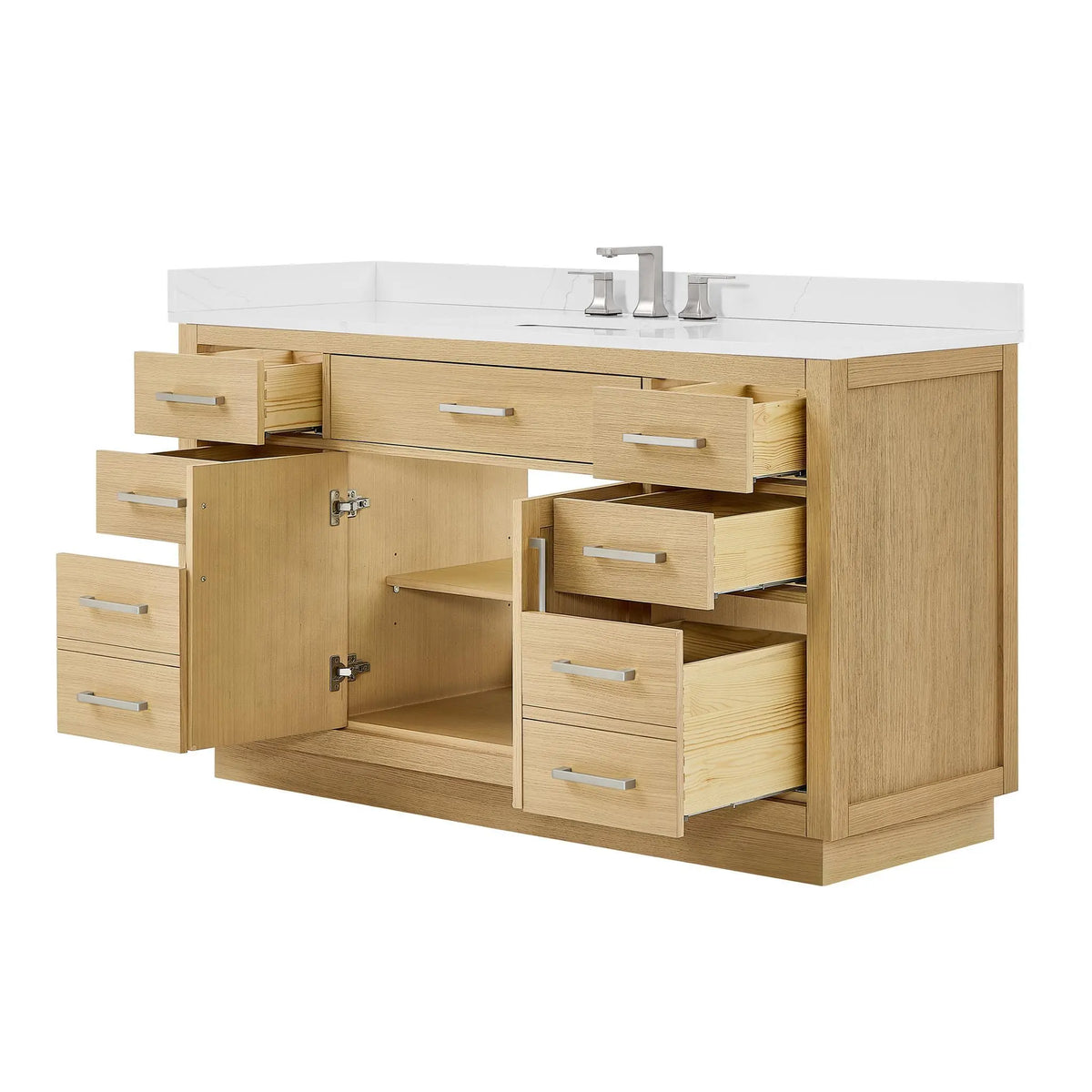60" Beckett Single Bathroom Vanity with Toe Kick Rift Oak Brushed Nickel Trim by wyndham View 33