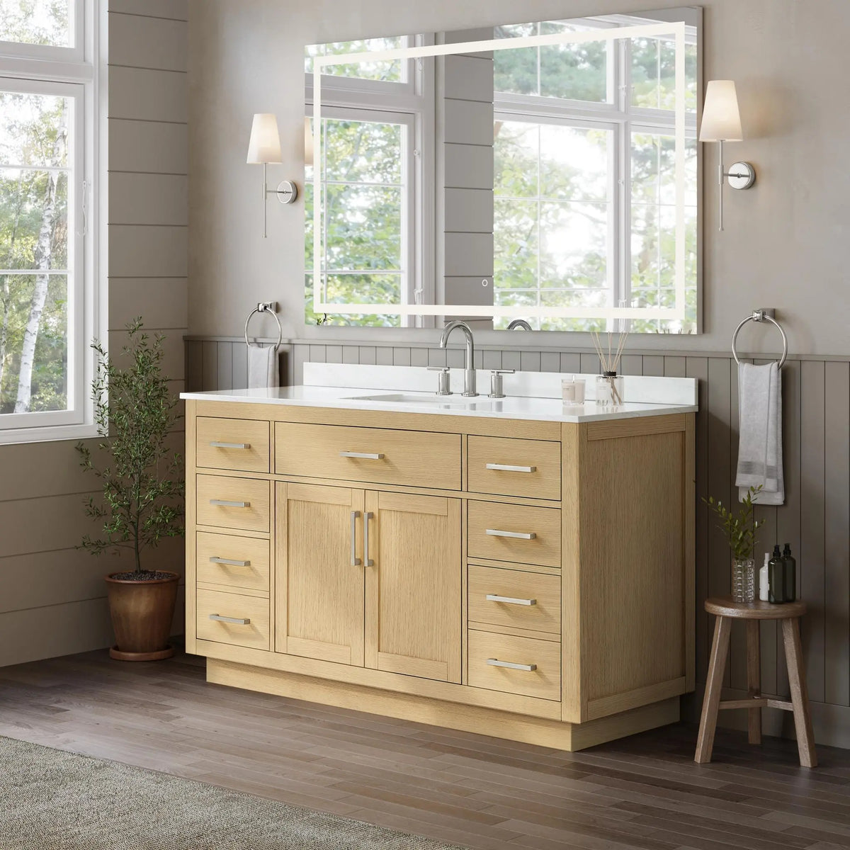 60" Beckett Single Bathroom Vanity with Toe Kick Rift Oak Brushed Nickel Trim by wyndham View 32