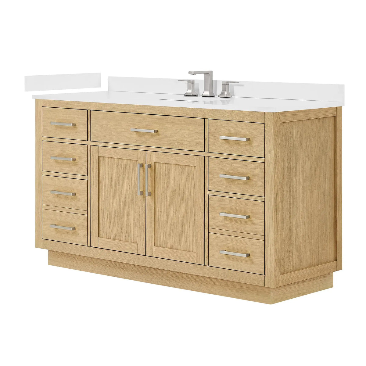 60" Beckett Single Bathroom Vanity with Toe Kick Rift Oak Brushed Nickel Trim by wyndham View 40