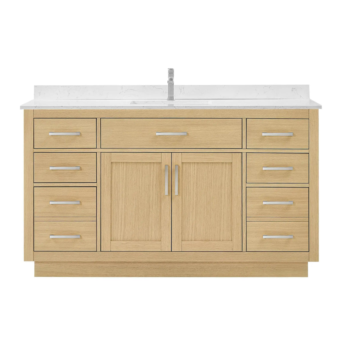 60" Beckett Single Bathroom Vanity with Toe Kick Rift Oak Brushed Nickel Trim by wyndham View 1
