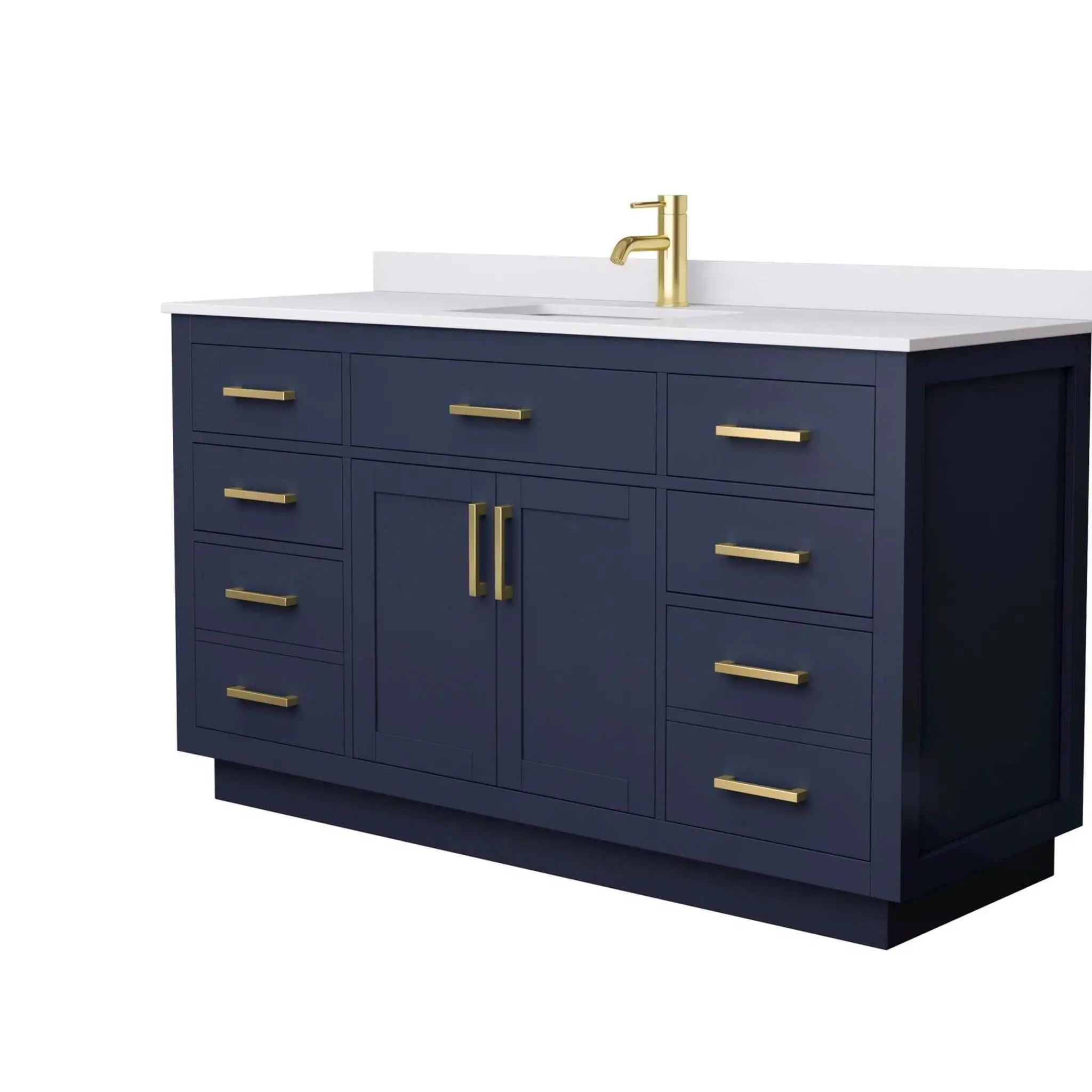 60" Beckett TK Beckett Single Bathroom Vanity with Toe Kick in Dark Blue with Brushed Gold Trim by Wyndham