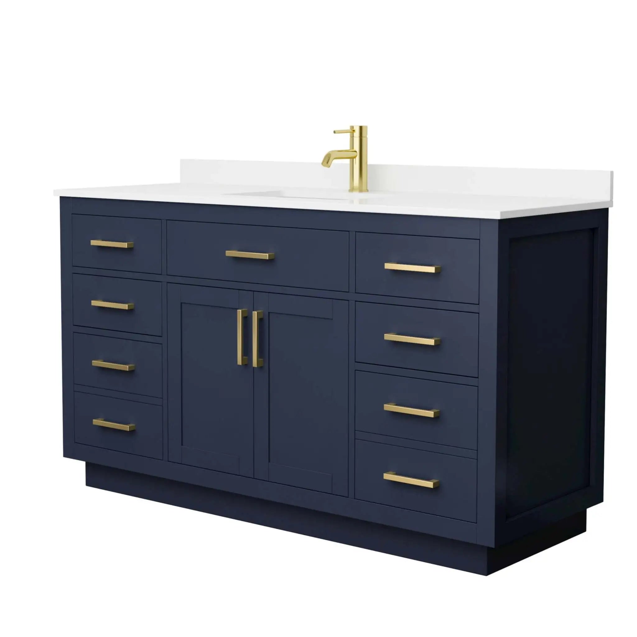 60" Beckett TK Beckett Single Bathroom Vanity with Toe Kick in Dark Blue with Brushed Gold Trim by Wyndham