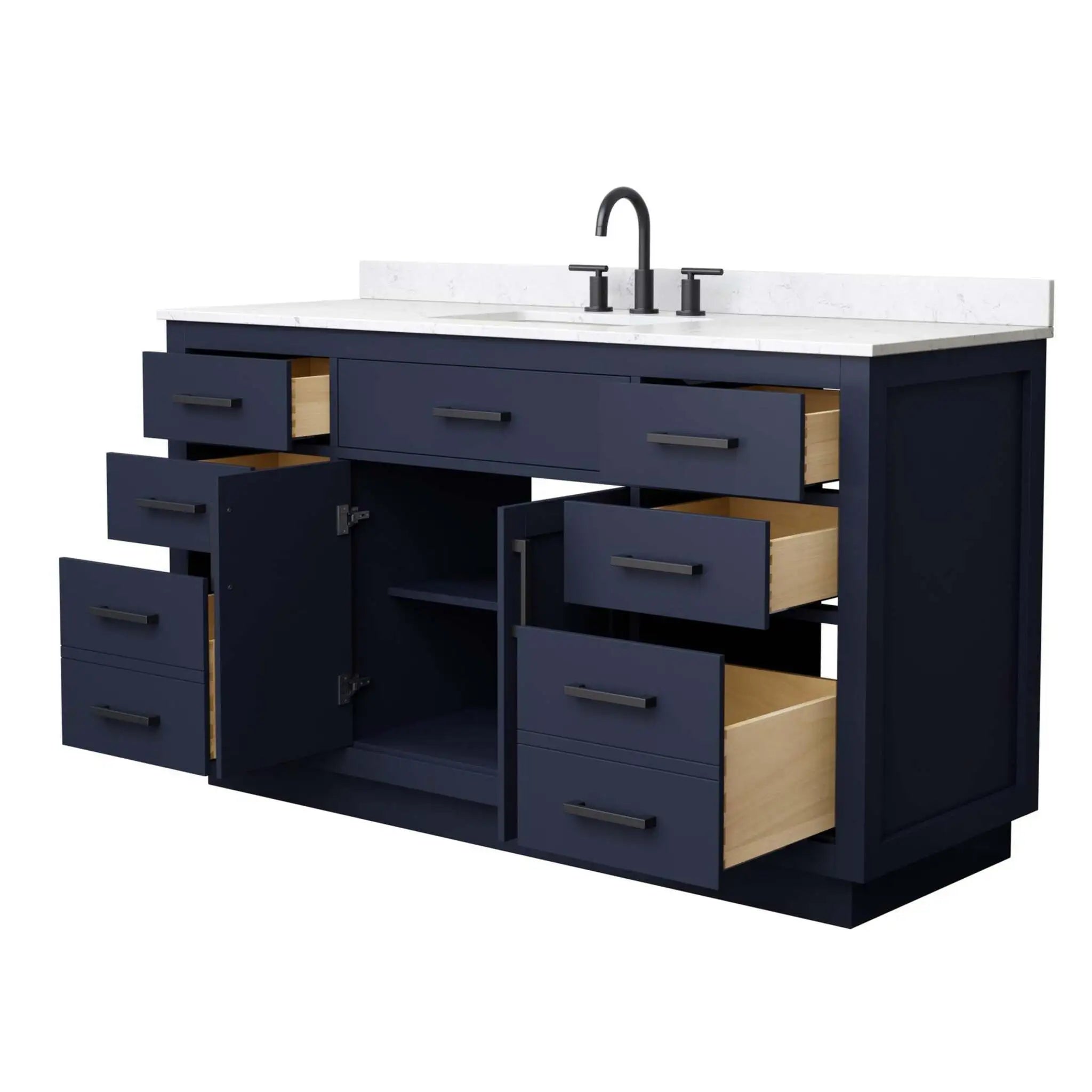 60" Beckett TK Beckett Single Bathroom Vanity with Toe Kick in Dark Blue with Matte Black Trim by Wyndham